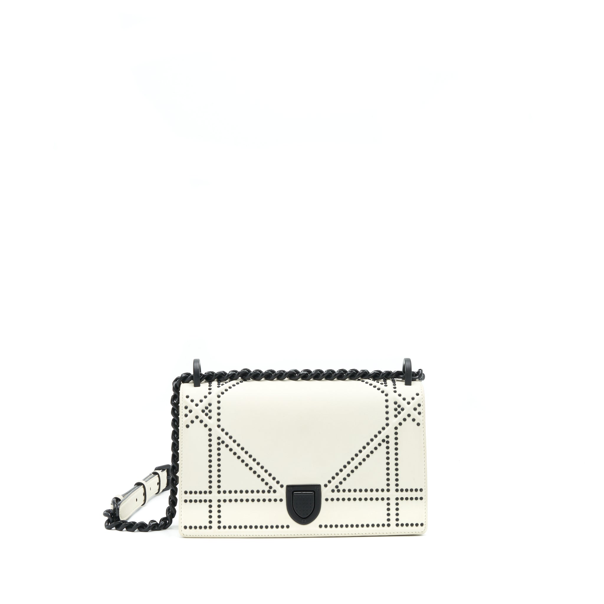 DIOR SMALL DIORAMA STUDDED WHITE WITH BLACK HARDWARE