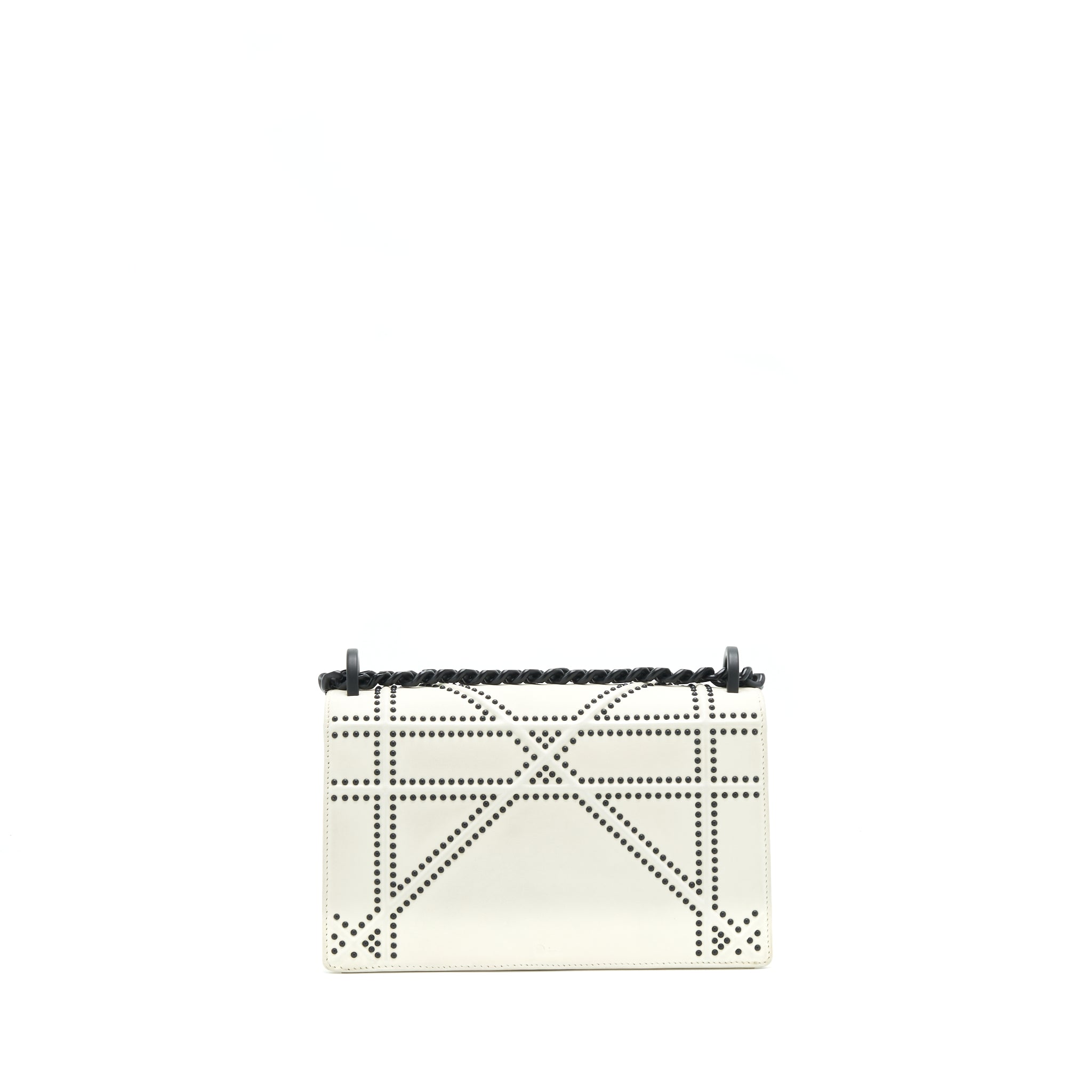 DIOR SMALL DIORAMA STUDDED WHITE WITH BLACK HARDWARE