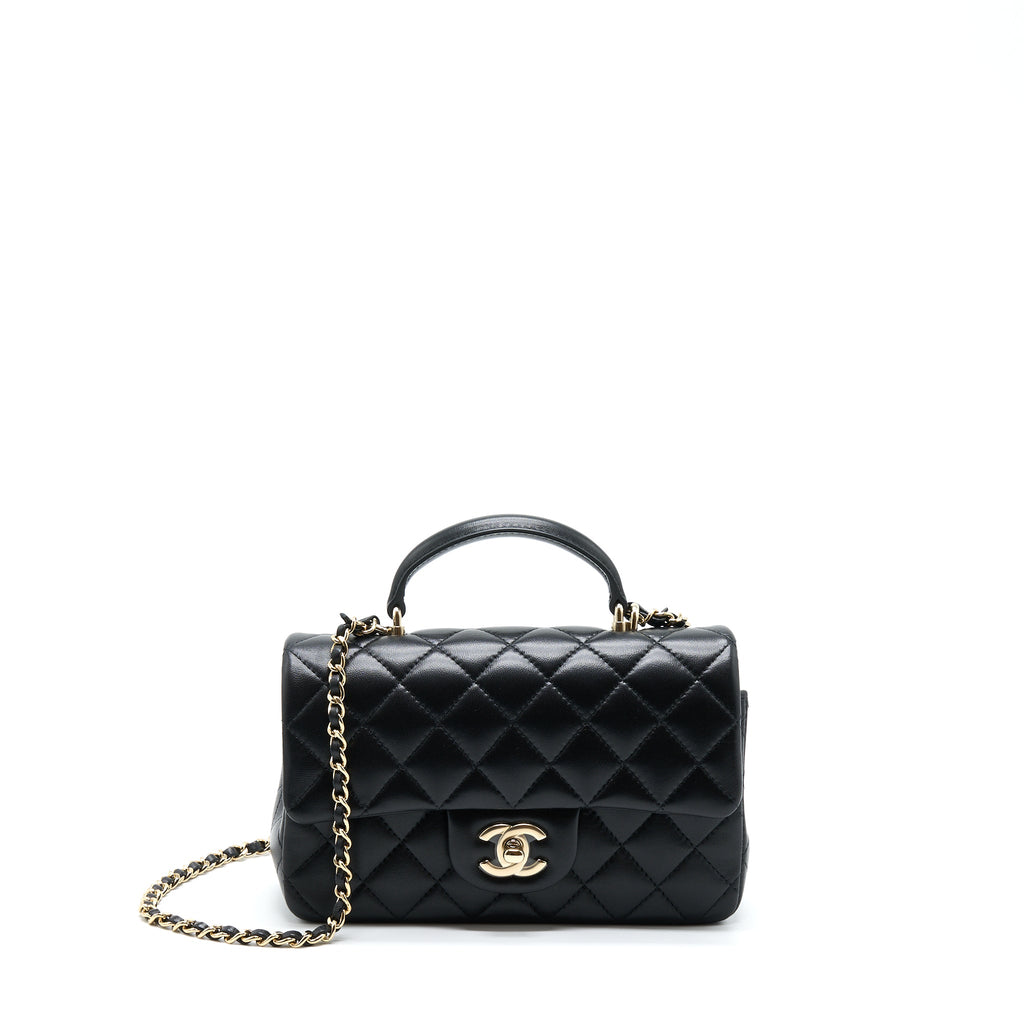 CHANEL 22A TOP HANDLE MINI RECTANGULAR FLAP BAG LAMBSKIN BLACK GHW (MICROCHIP)