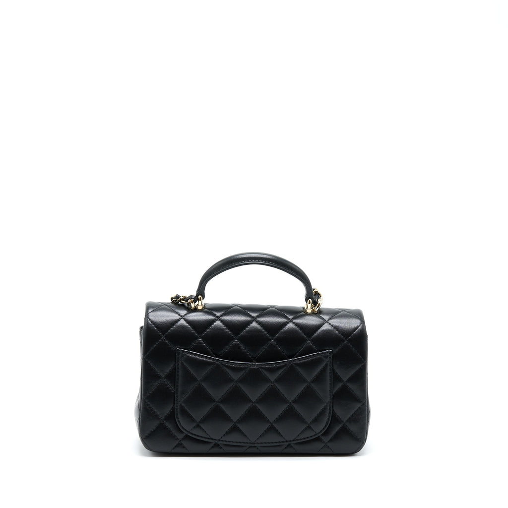 CHANEL 22A TOP HANDLE MINI RECTANGULAR FLAP BAG LAMBSKIN BLACK GHW (MICROCHIP)