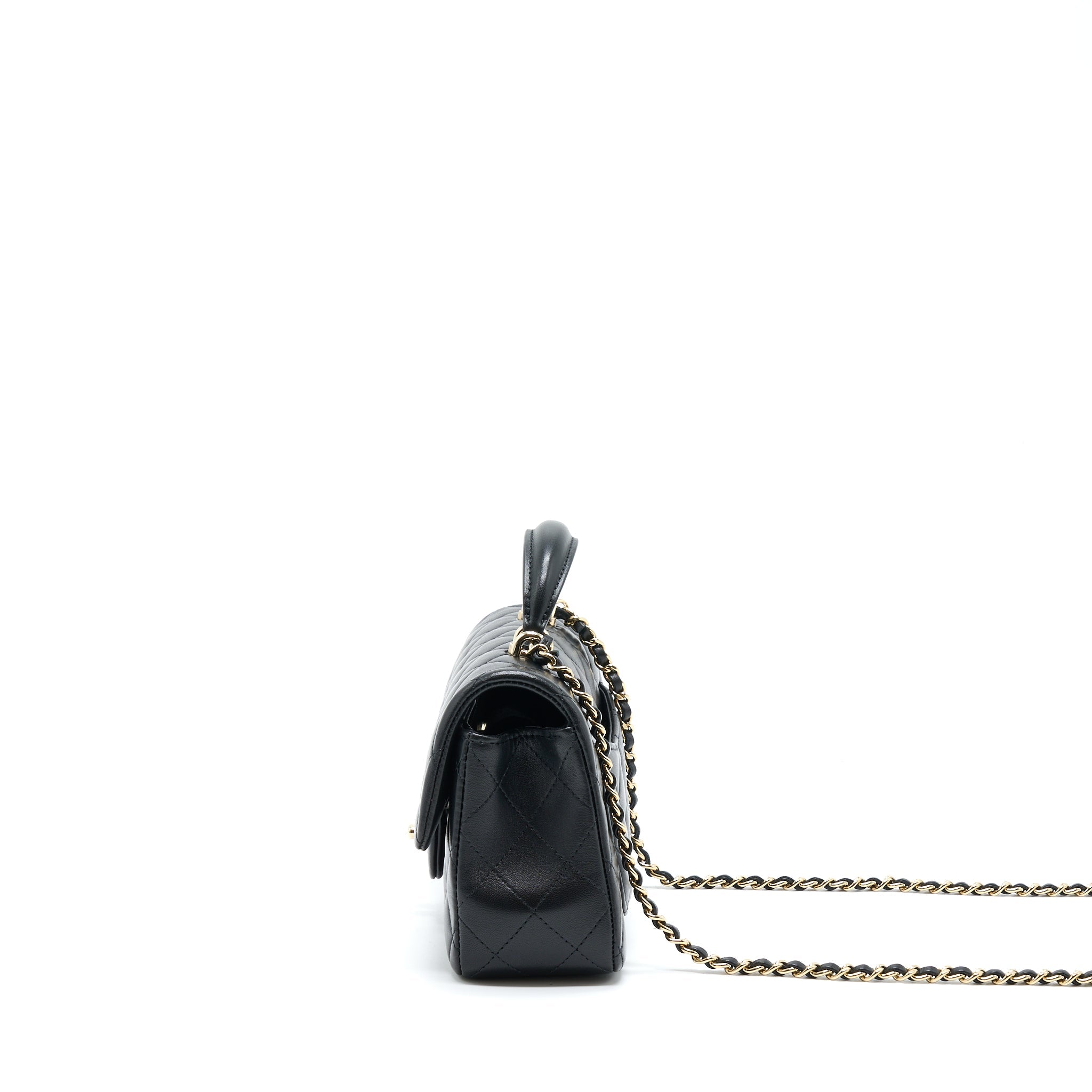 CHANEL 22A TOP HANDLE MINI RECTANGULAR FLAP BAG LAMBSKIN BLACK GHW (MICROCHIP)