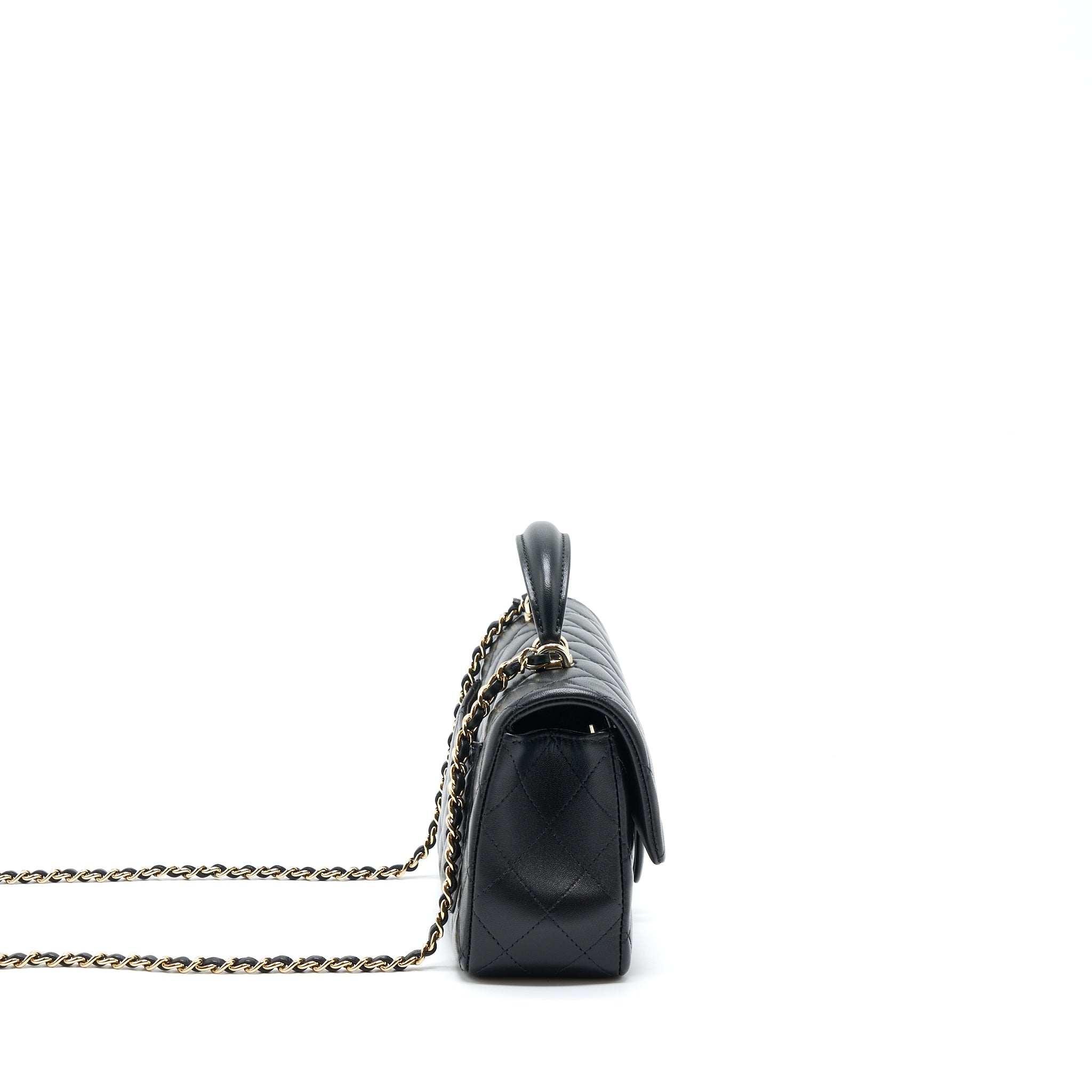 CHANEL 22A TOP HANDLE MINI RECTANGULAR FLAP BAG LAMBSKIN BLACK GHW (MICROCHIP)