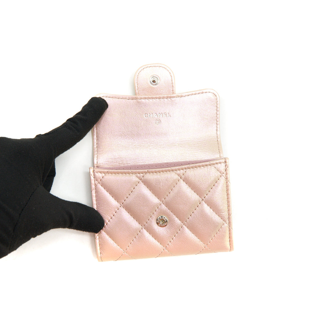 CHANEL IRIDESCENT CARD HOLDER CALFSKIN PINK SHW