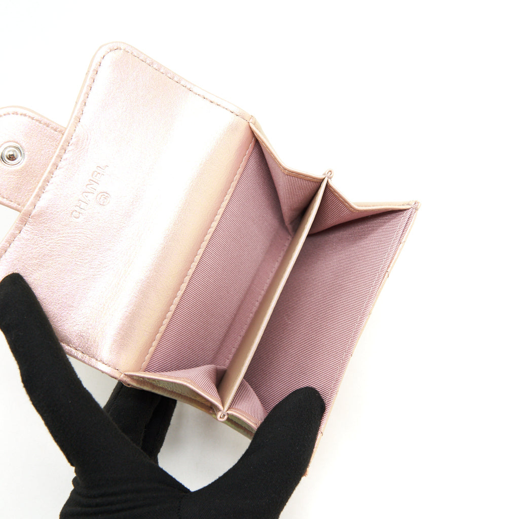 CHANEL IRIDESCENT CARD HOLDER CALFSKIN PINK SHW