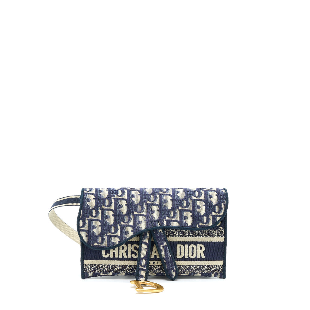 DIOR SADDLE SLIM POUCH BLUE DIOR OBLIQUE EMBROIDERY