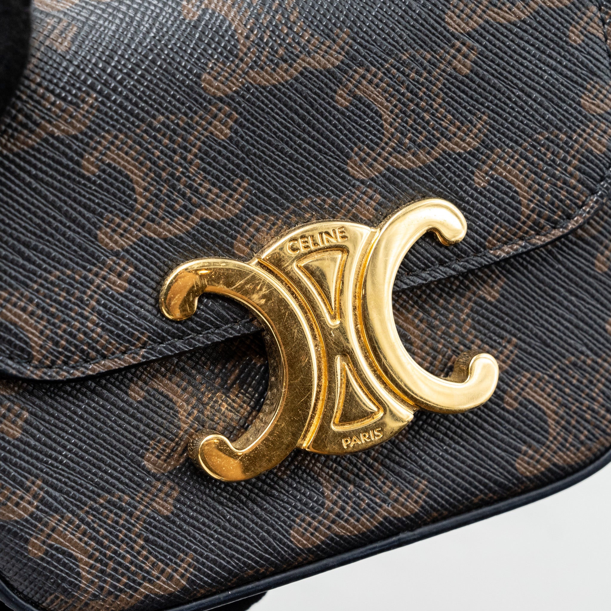 CELINE MINI CLAUDE TRIOMPHE CANVAS/ CALFSKIN TAN GHW