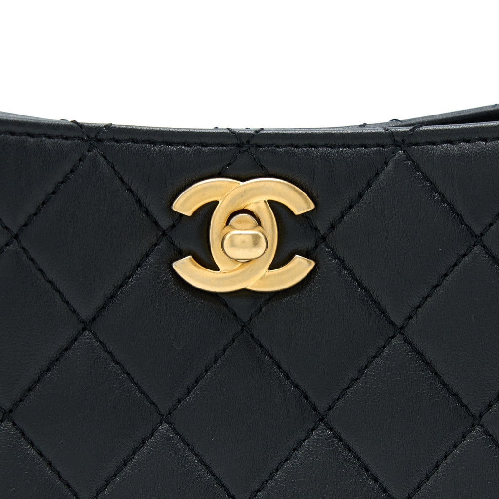 CHANEL 23C PEARL CRUSH HOBO BAG LAMBSKIN BLACK BRUSHED GHW (MICROCHIP)