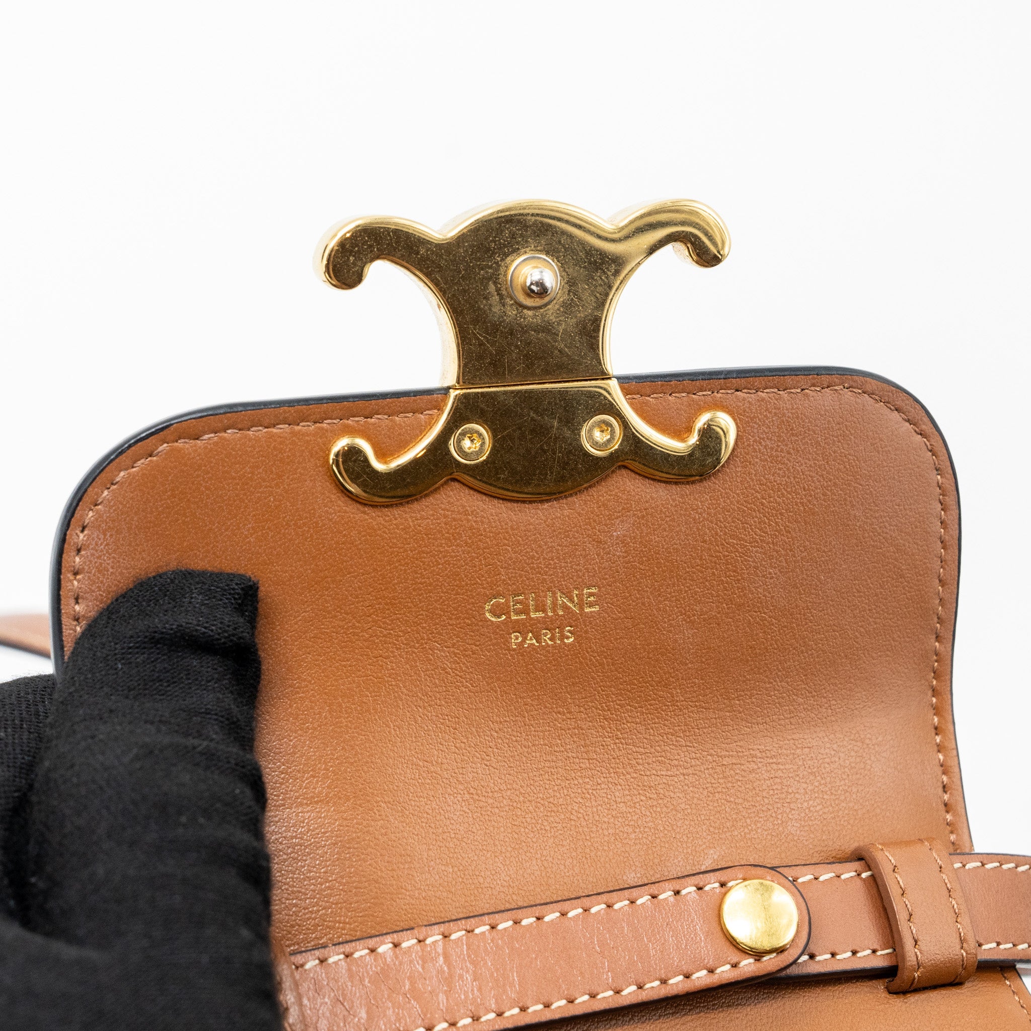 CELINE MINI CLAUDE TRIOMPHE CANVAS/ CALFSKIN TAN GHW
