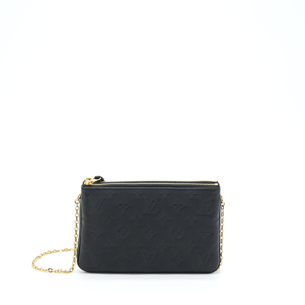LOUIS VUITTON DOUBLE ZIP POCHETTE MONOGRAM EMPREINTE BLACK GHW
