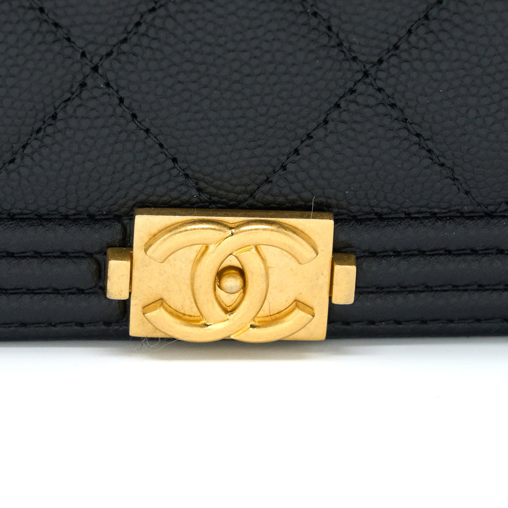 CHANEL BOY WALLET ON CHAIN CAVIAR BLACK GHW (MICROCHIP)