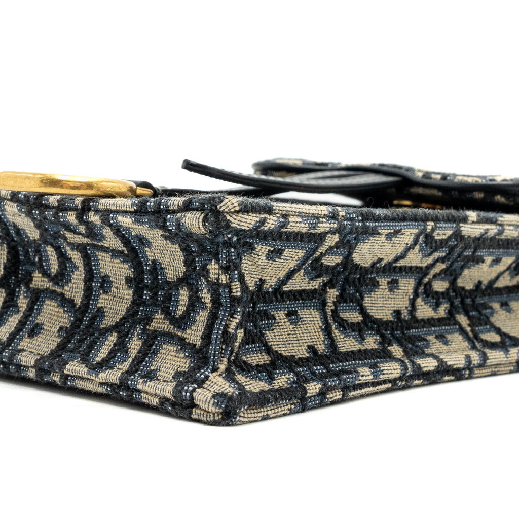 DIOR SADDLE PHONE POUCH DIOR OBLIQUE JACQUARD BLUE GHW