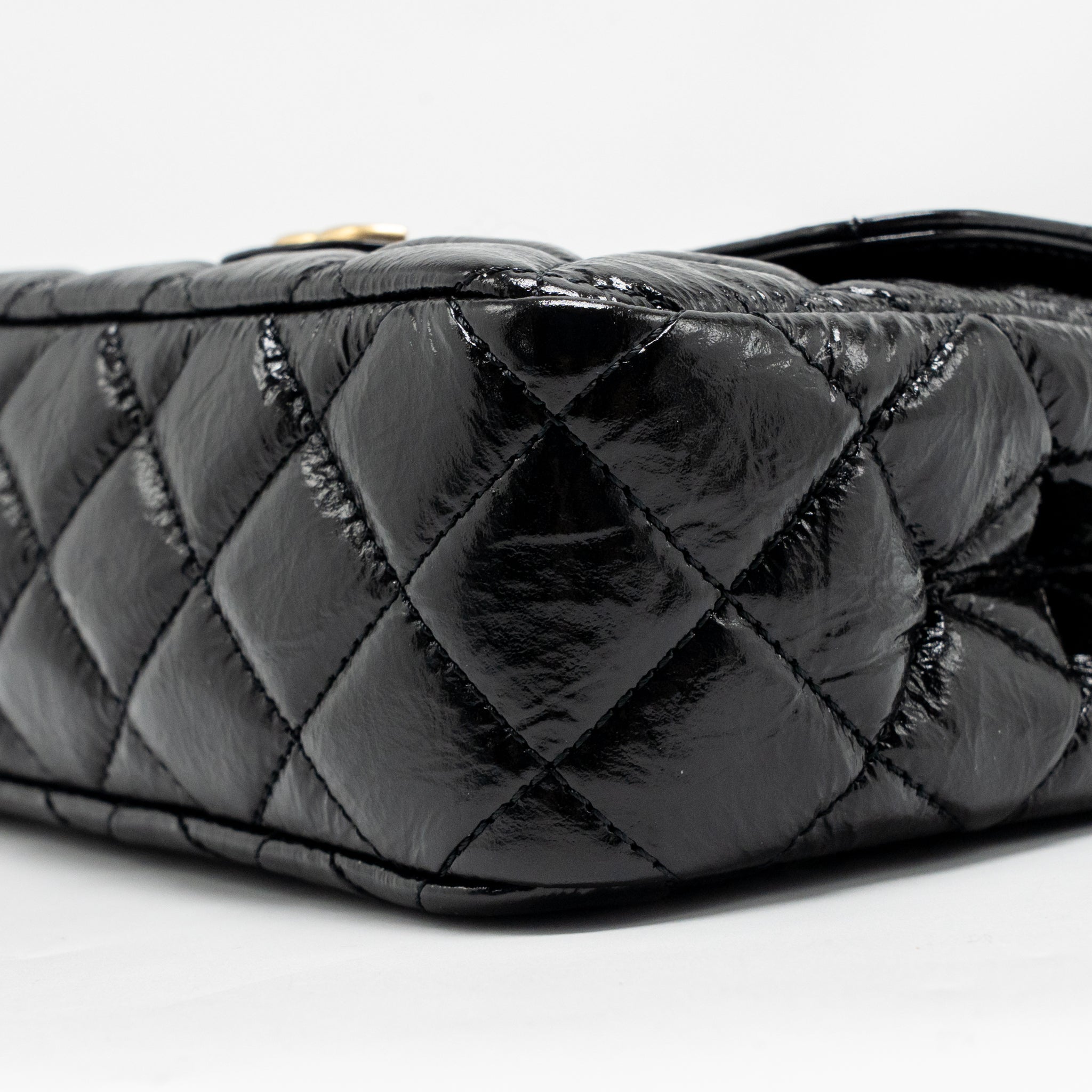 CHANEL 23C SMALL HOBO BAG SHINY CALFSKIN BLACK BRUSHED GHW (MICROCHIP)