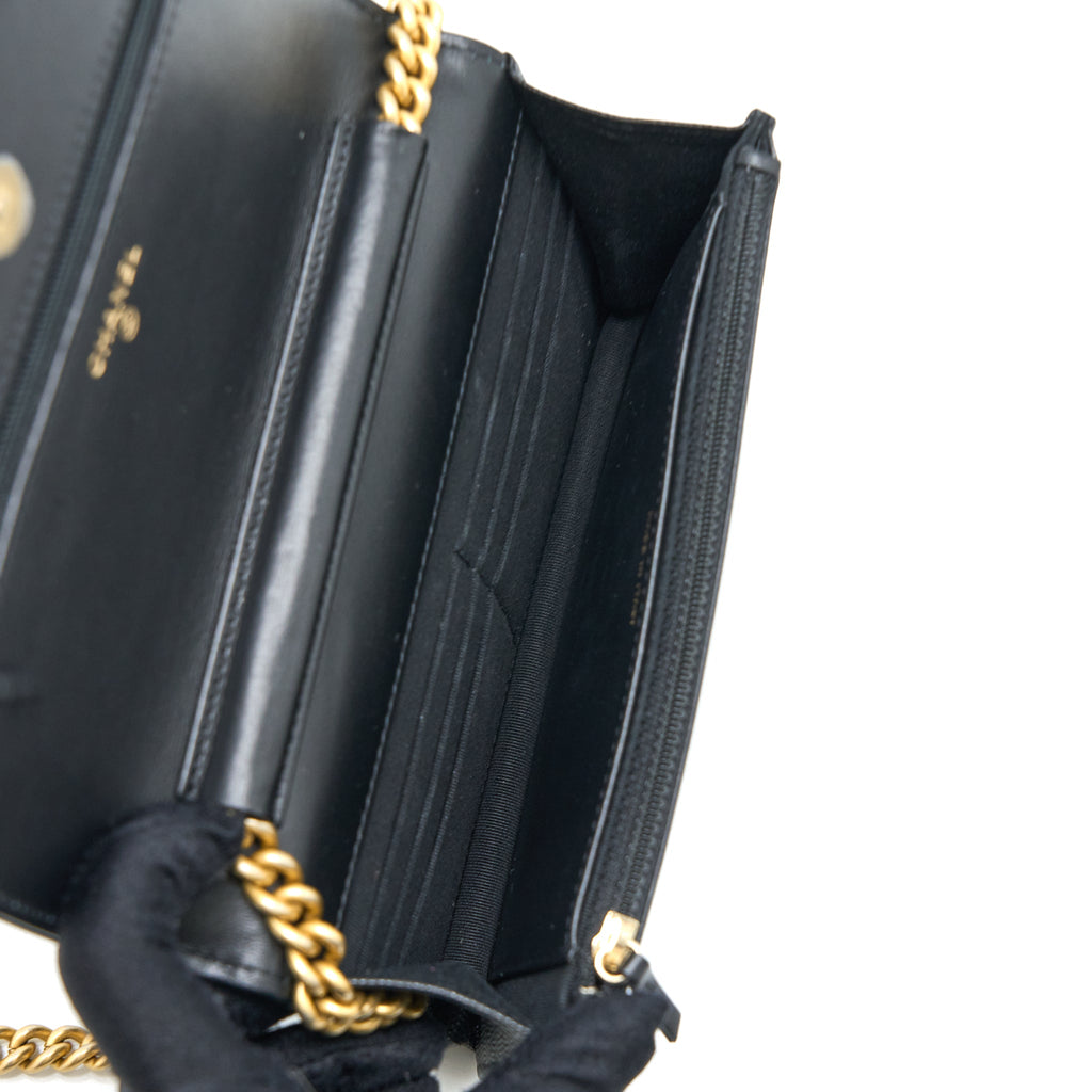 CHANEL BOY WALLET ON CHAIN CAVIAR BLACK GHW (MICROCHIP)