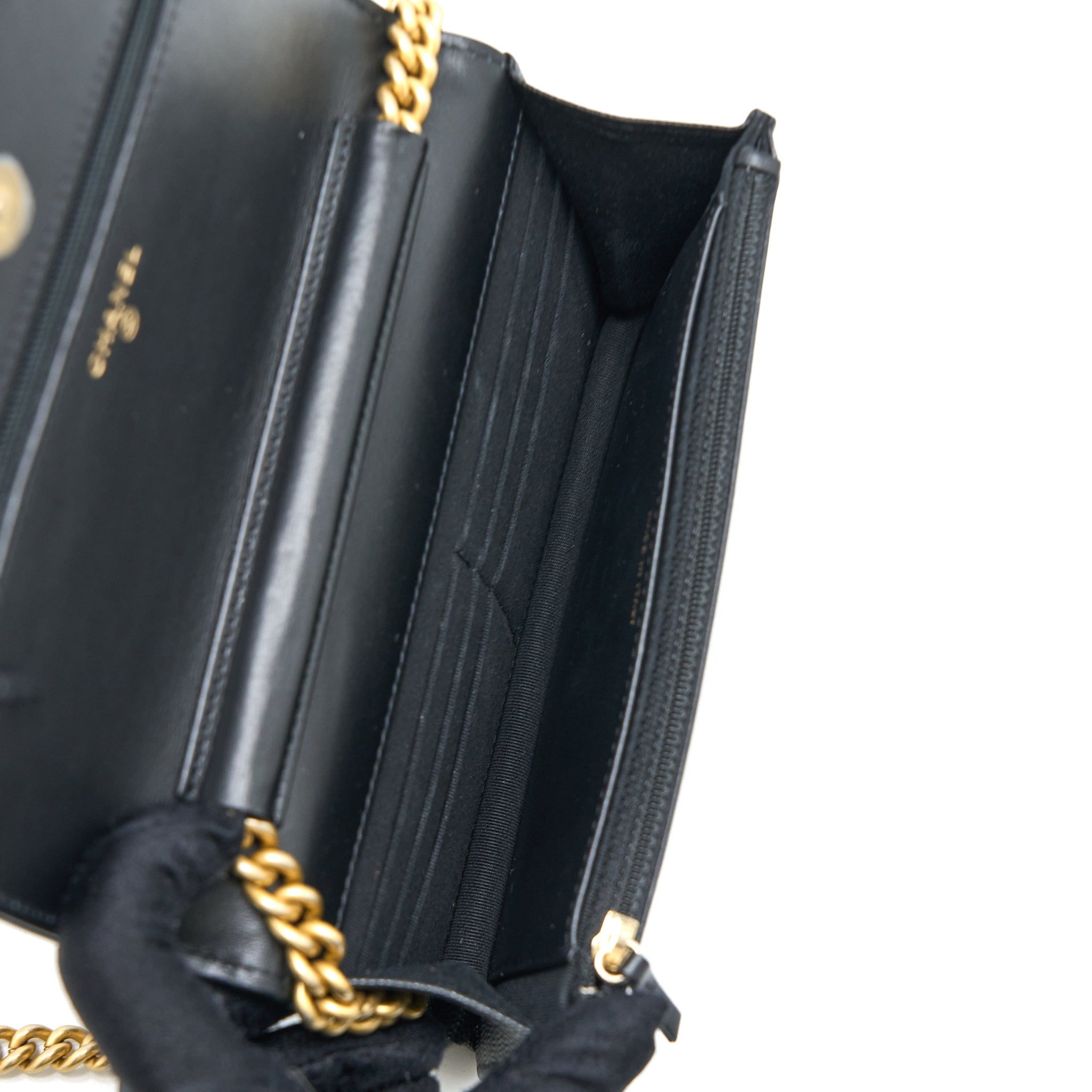 CHANEL BOY WALLET ON CHAIN CAVIAR BLACK GHW (MICROCHIP)