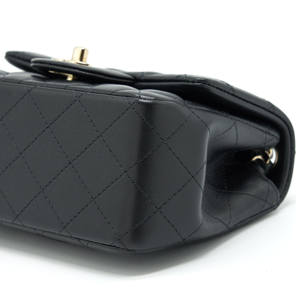 CHANEL MINI SQUARE FLAP BAG LAMBSKIN BLACK LGHW(MICROCHIP)