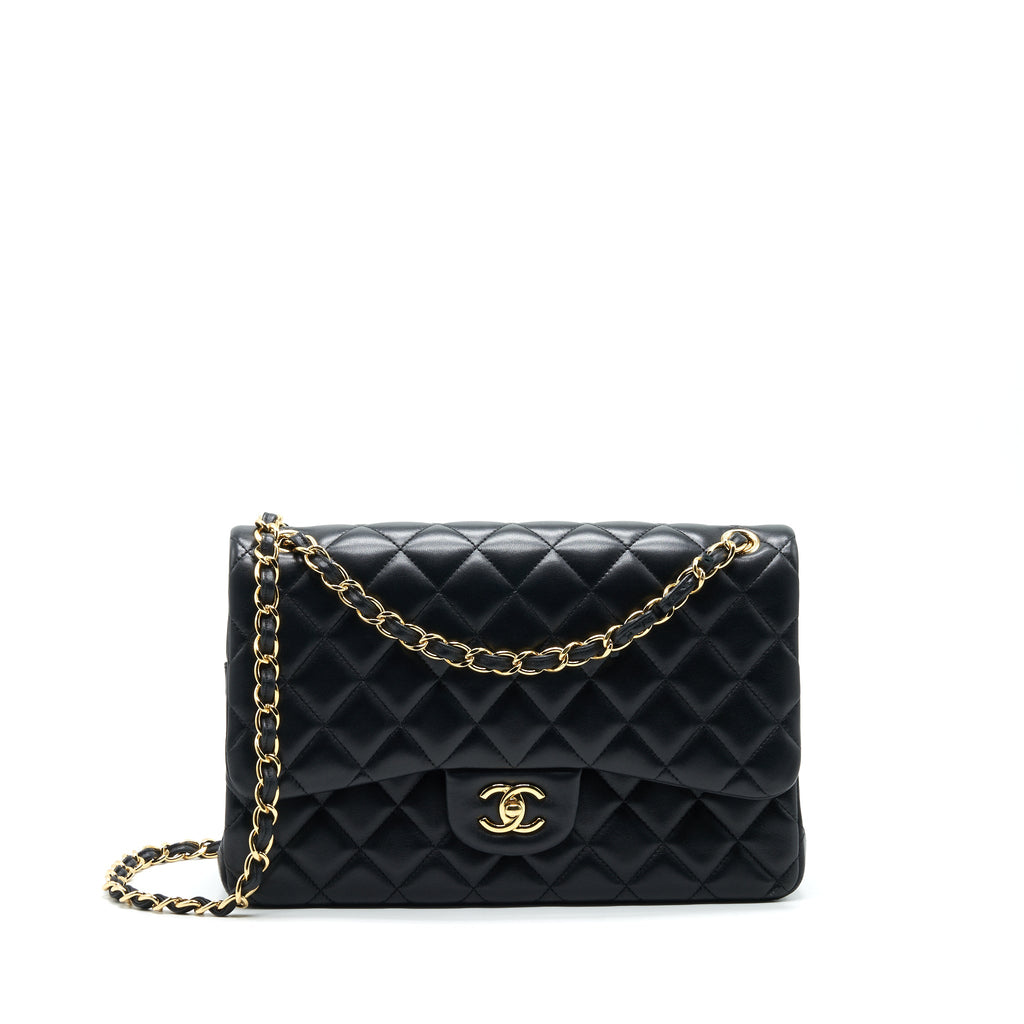CHANEL JUMBO CLASSIC DOUBLE FLAP BAG LAMBSKIN BLACK GHW