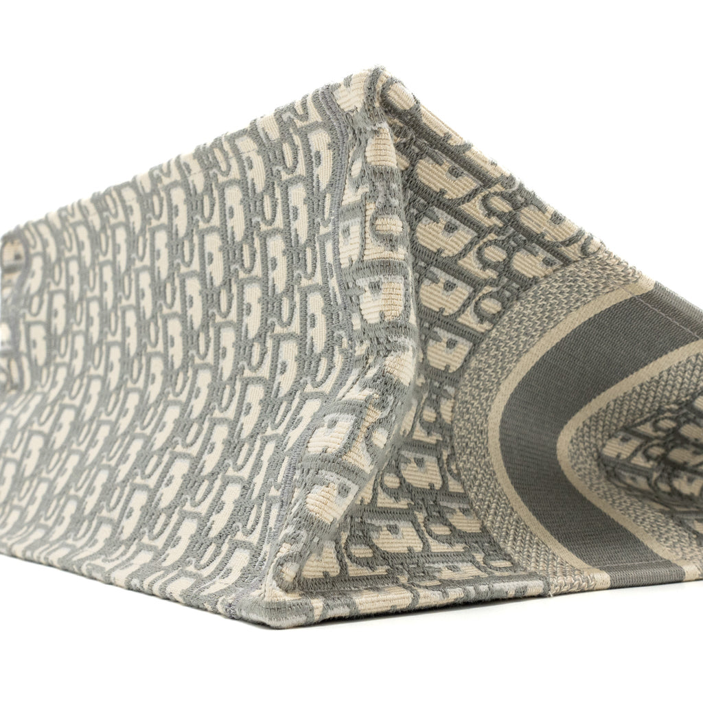 DIOR MEIDUM BOOK TOTE DIOR OBLIQUE EMBROIDERY CANVAS ECRU/GREY