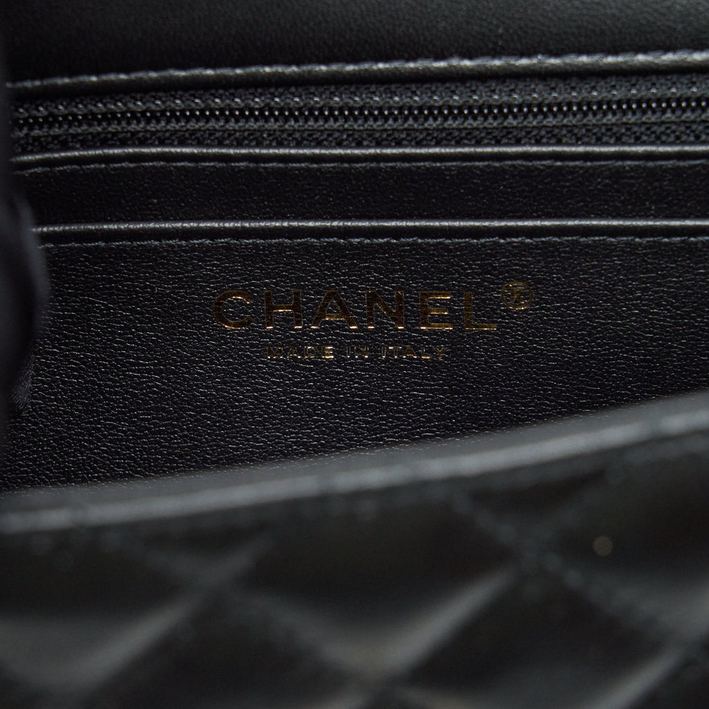 CHANEL MINI SQUARE FLAP BAG LAMBSKIN BLACK LGHW(MICROCHIP)