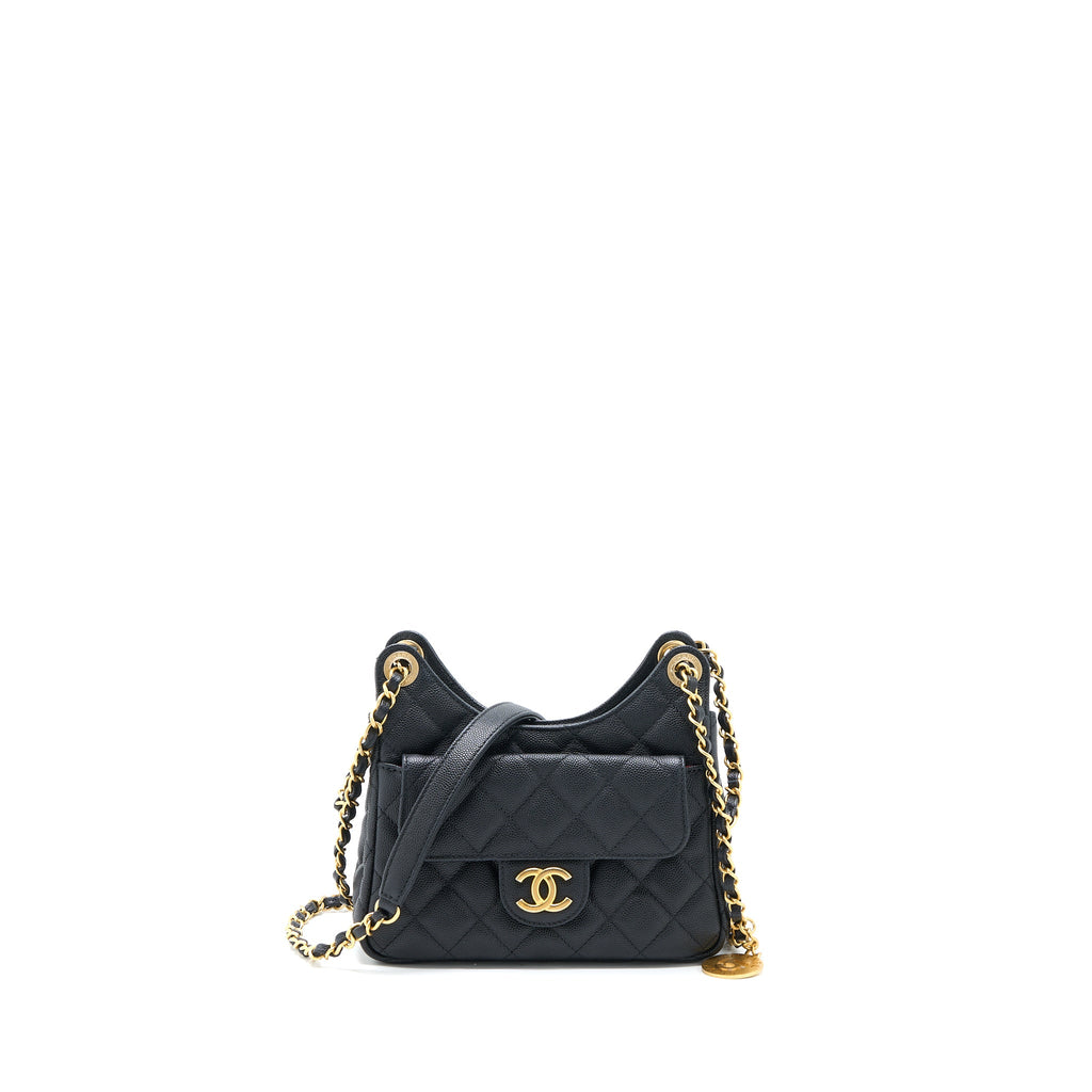 CHANEL SMALL HOBO BAG CAVIAR BLACK GHW (MICROCHIP)