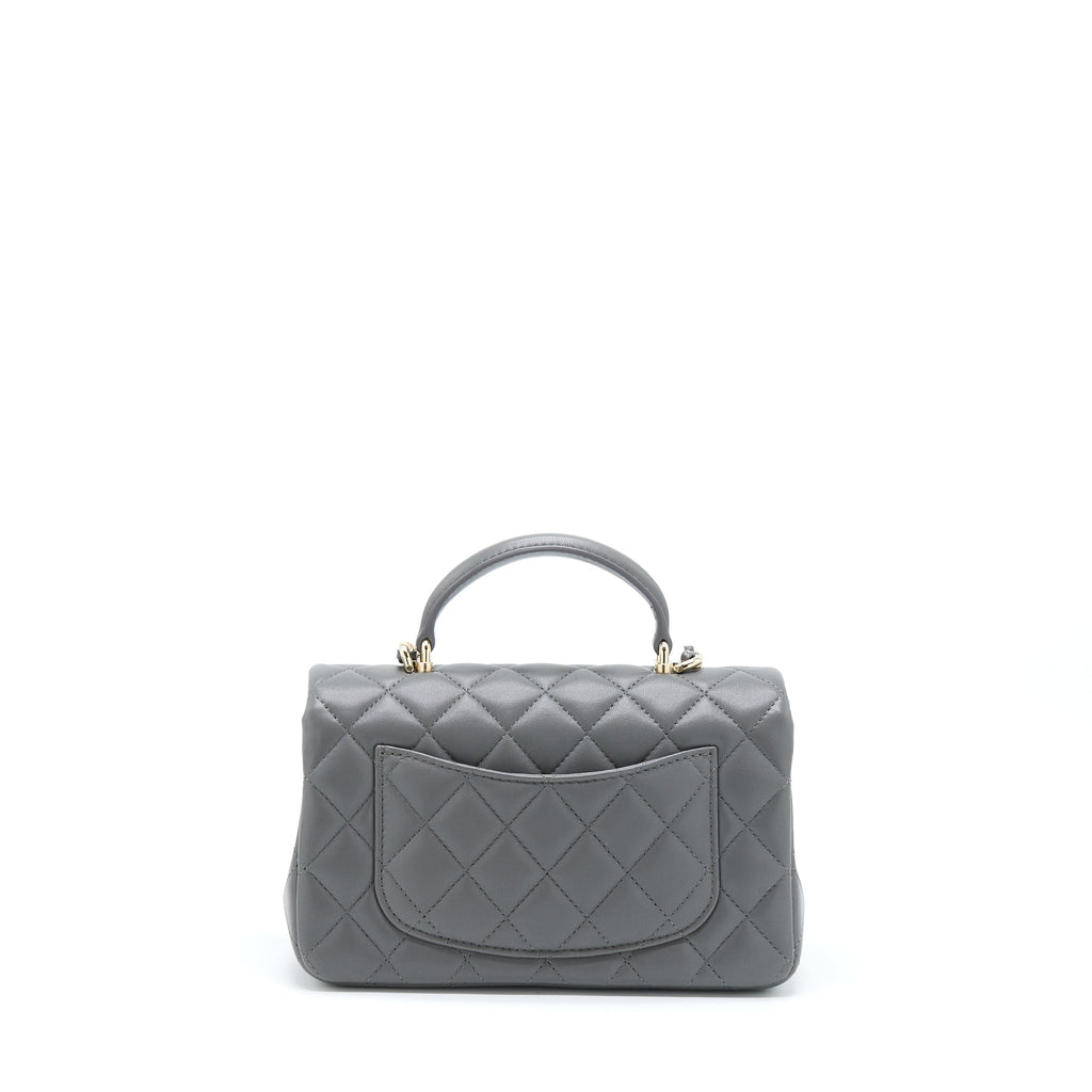 CHANEL 22A TOP HANDLE MINI RECTANGULAR FLAP BAG LAMBSKIN GREY LGHW (MICROCHIP)