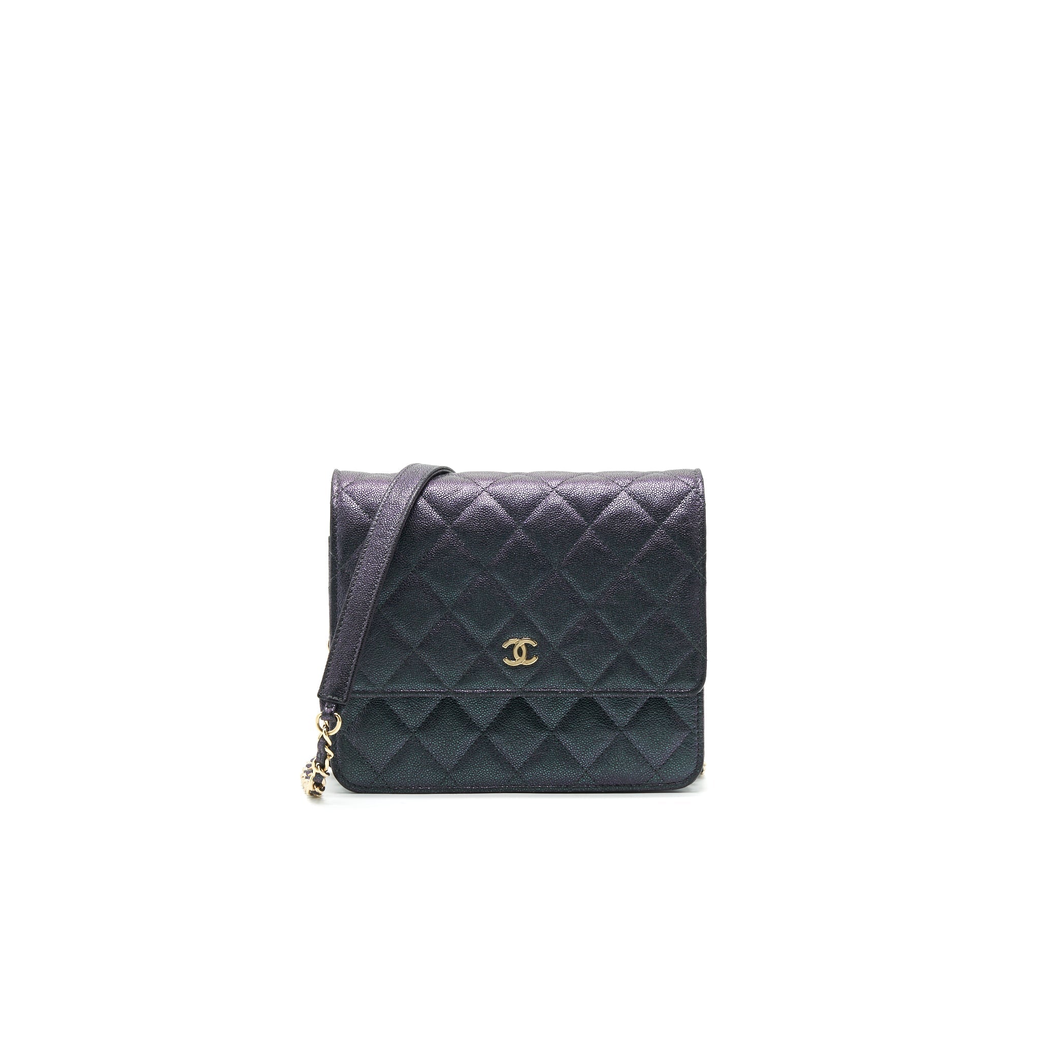 CHANEL CLASSIC SQUARE WALLET ON CHAIN CAVIAR IRIDESCENT PURPLE LGHW