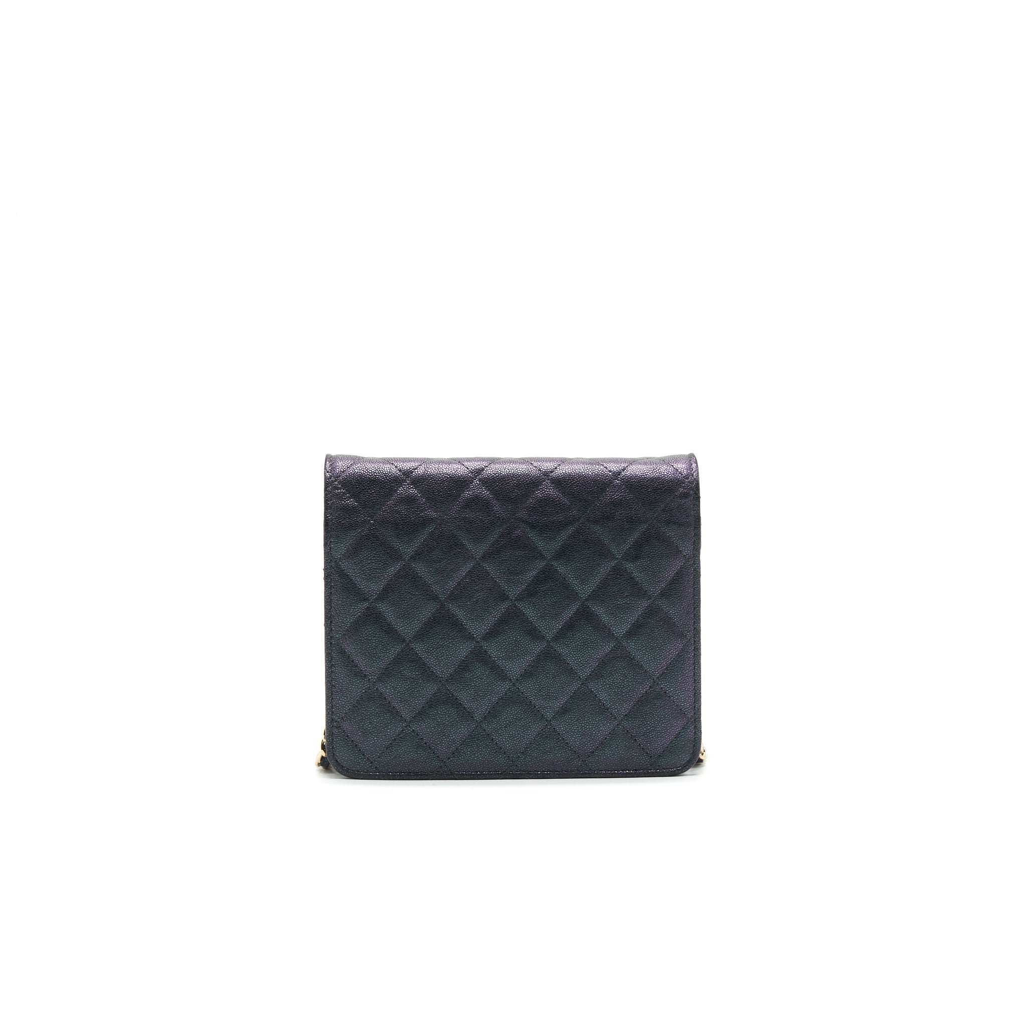 CHANEL CLASSIC SQUARE WALLET ON CHAIN CAVIAR IRIDESCENT PURPLE LGHW