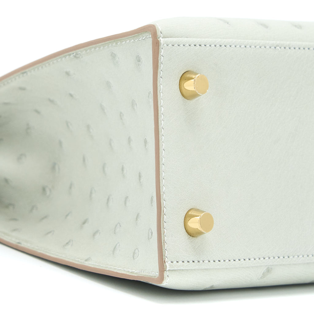 HERMES KELLY 25 SELLIER OSTRICH 80 GRIS PERLE GHW