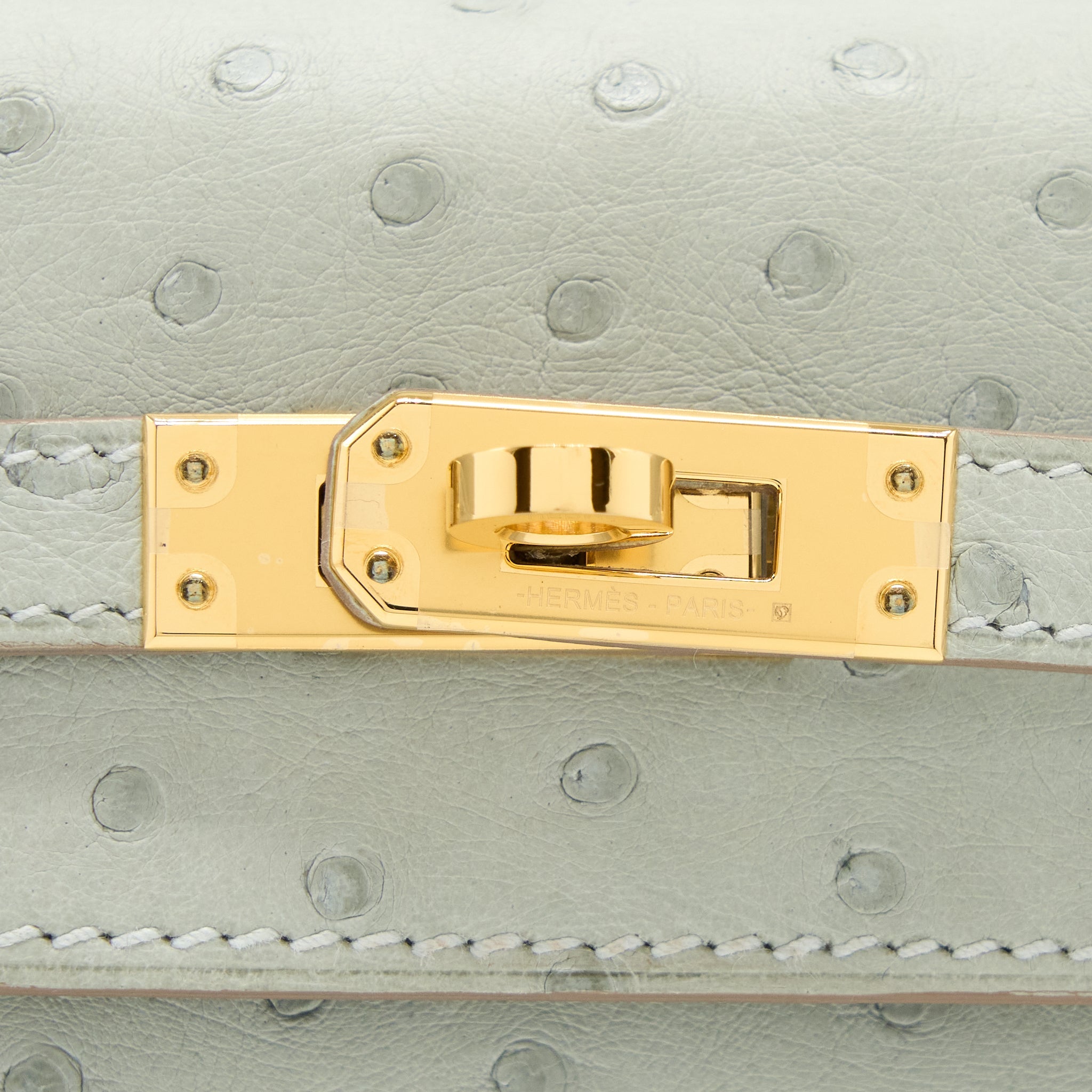HERMES KELLY 25 SELLIER OSTRICH 80 GRIS PERLE GHW