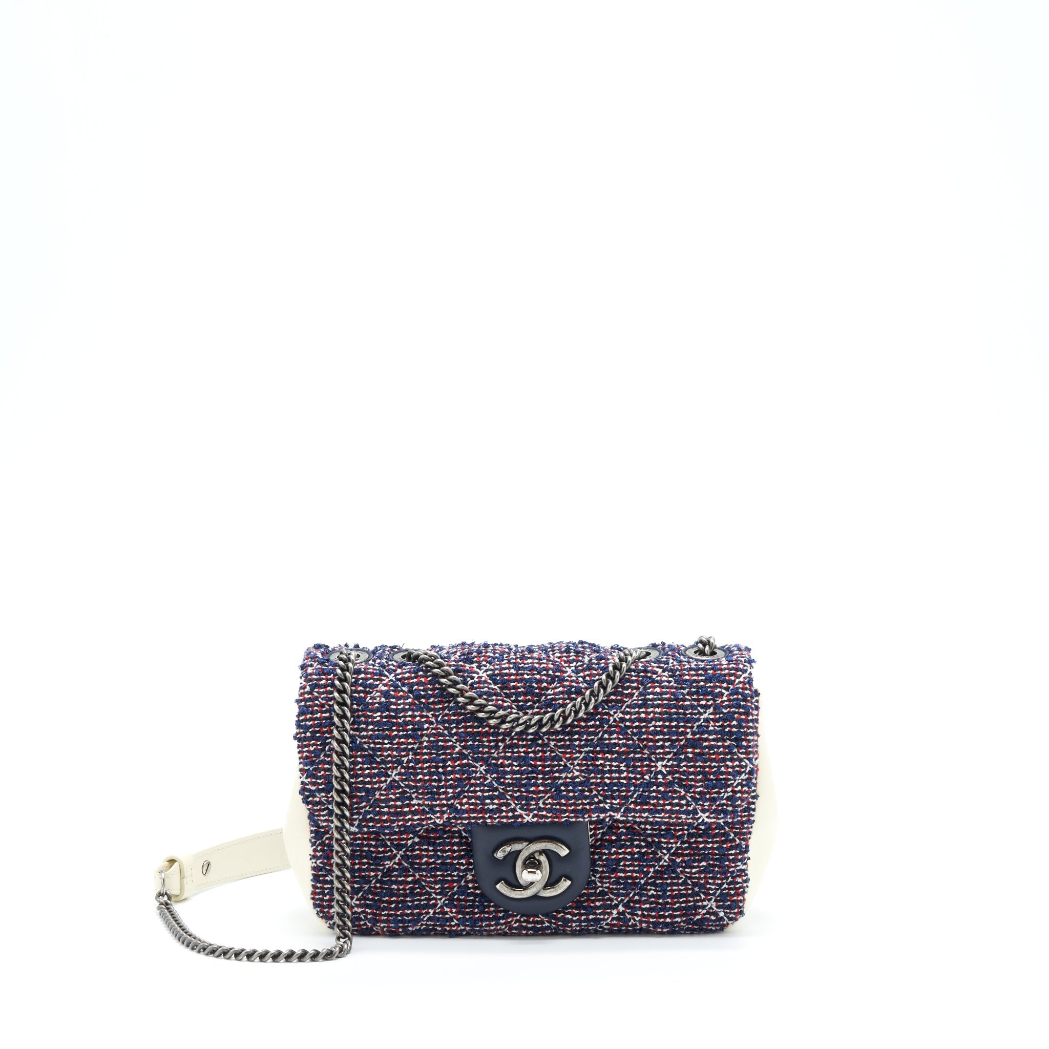 CHANEL SEASONAL MINI FLAP BAG TWEED BLUE/ MULTICOLOUR RUTHENIUM HARDWARE