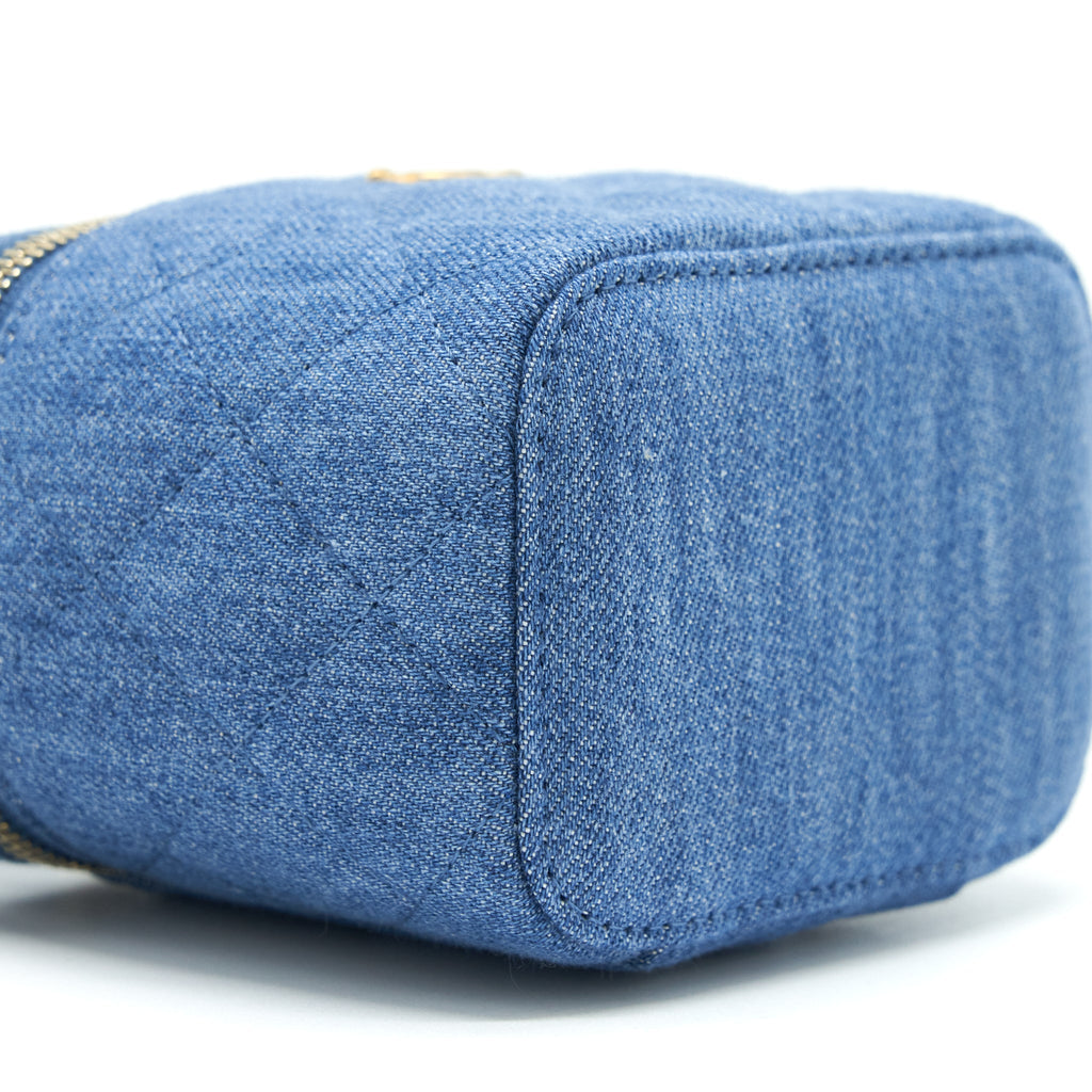 CHANEL 22C PEARL CRUSH MINI VANITY WITH CHAIN DENIM BLUE GHW