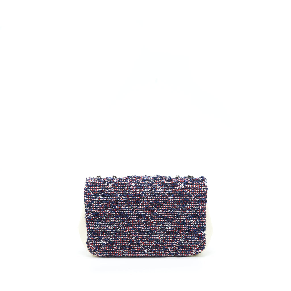 CHANEL SEASONAL MINI FLAP BAG TWEED BLUE/ MULTICOLOUR RUTHENIUM HARDWARE