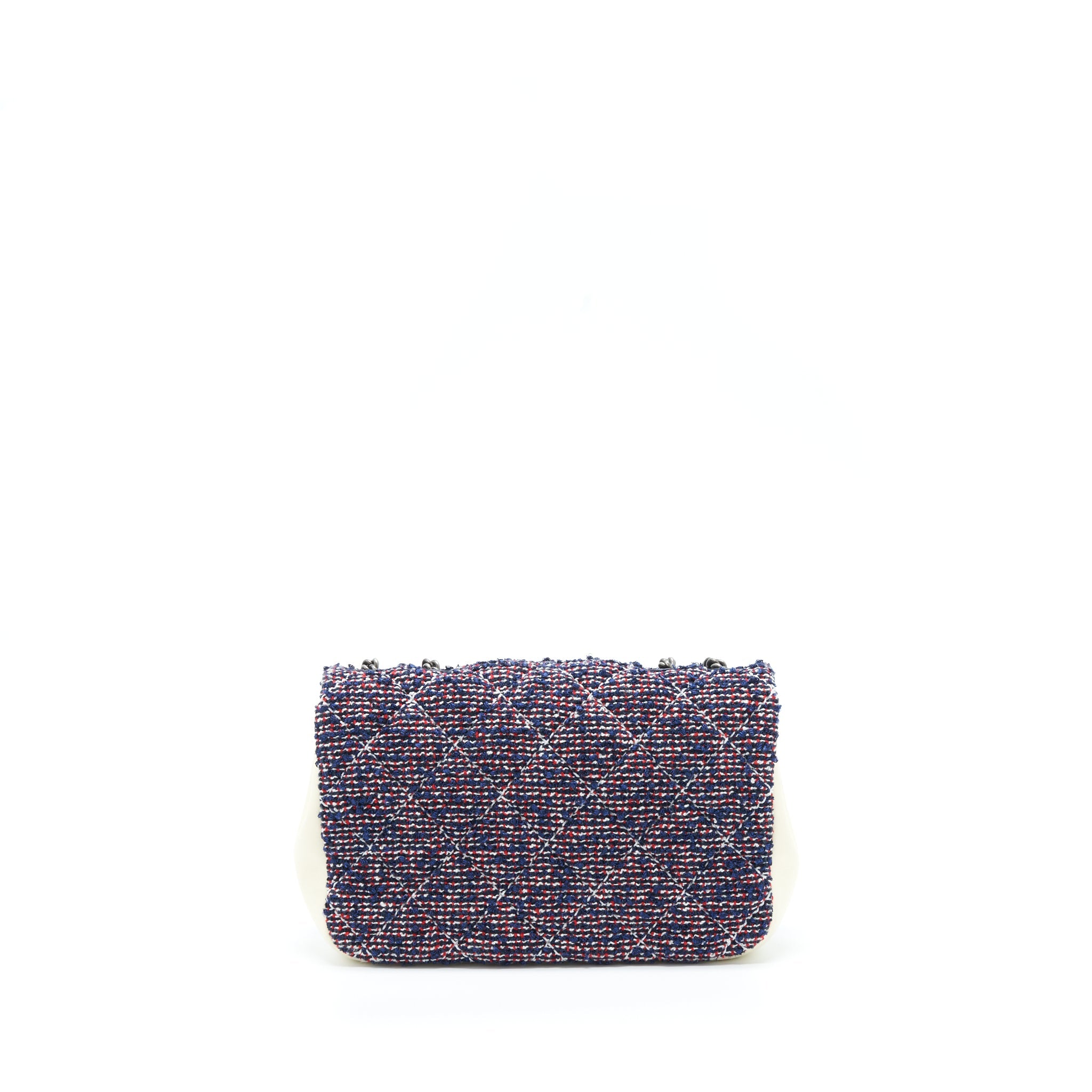 CHANEL SEASONAL MINI FLAP BAG TWEED BLUE/ MULTICOLOUR RUTHENIUM HARDWARE