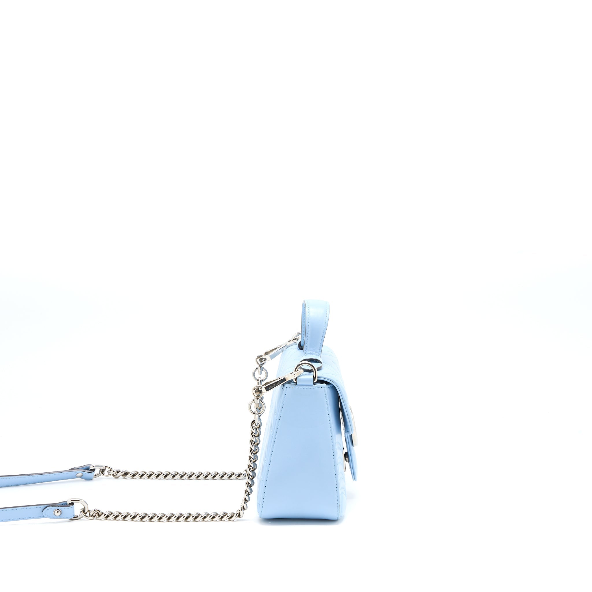 GUCCI GG MARMONT MINI TOP HANDLE BAG CALFSKIN LIGHT BLUE SHW