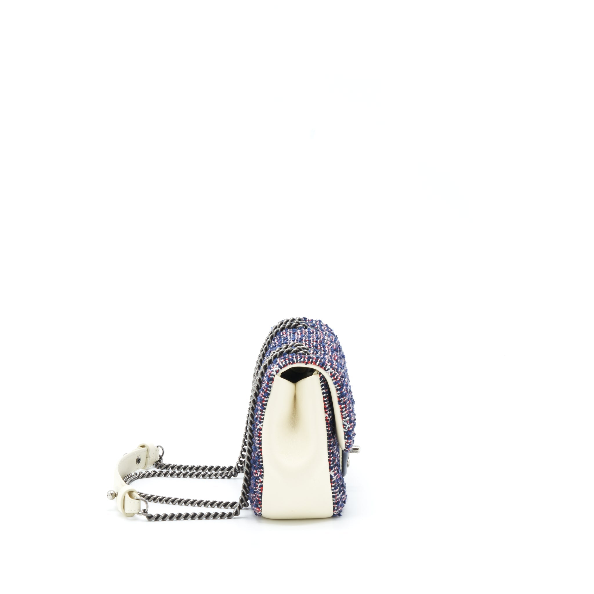 CHANEL SEASONAL MINI FLAP BAG TWEED BLUE/ MULTICOLOUR RUTHENIUM HARDWARE
