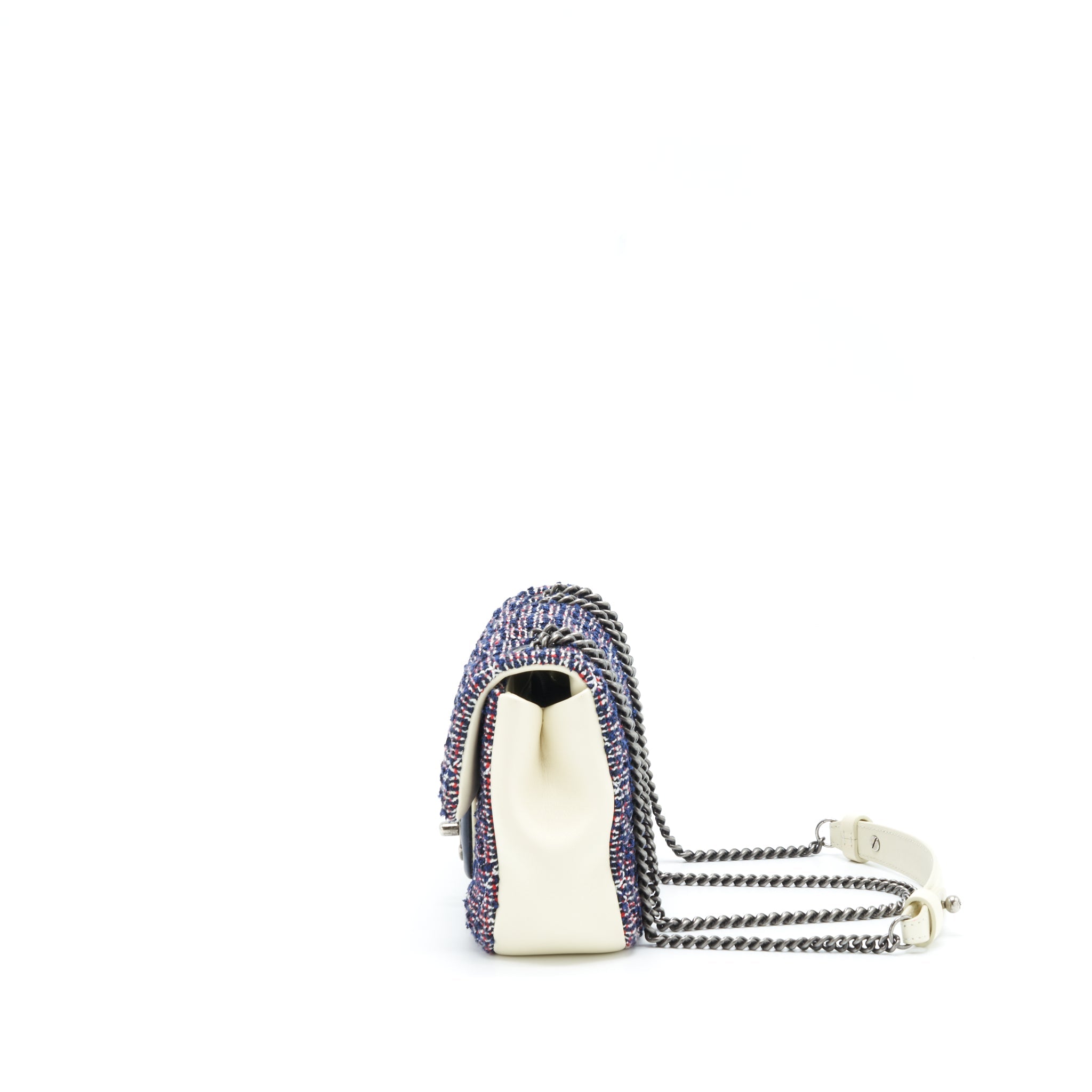 CHANEL SEASONAL MINI FLAP BAG TWEED BLUE/ MULTICOLOUR RUTHENIUM HARDWARE