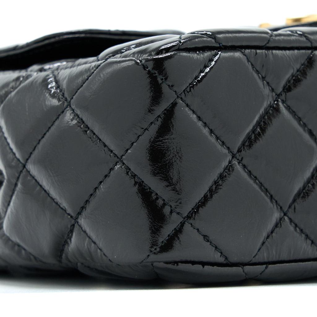 CHANEL 23C HOBO BAG SHINY CALFSKIN BLACK BRUSHED GHW(MICROCHIP)
