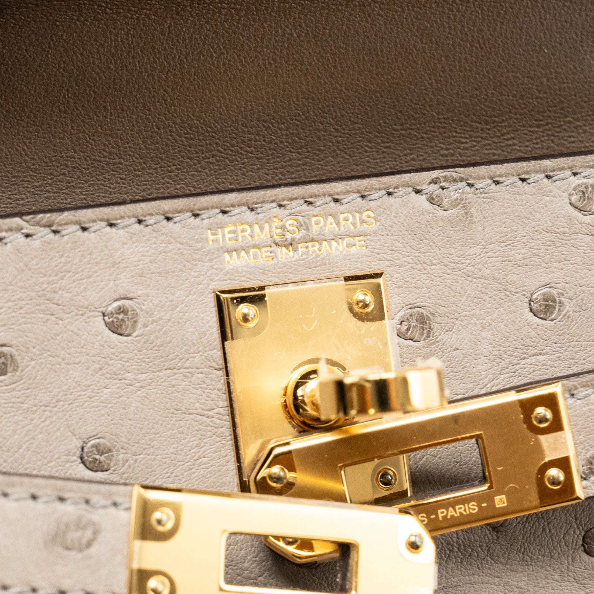 HERMES MINI KELLY II OSTRICH GRIS TOURTERELLE GHW