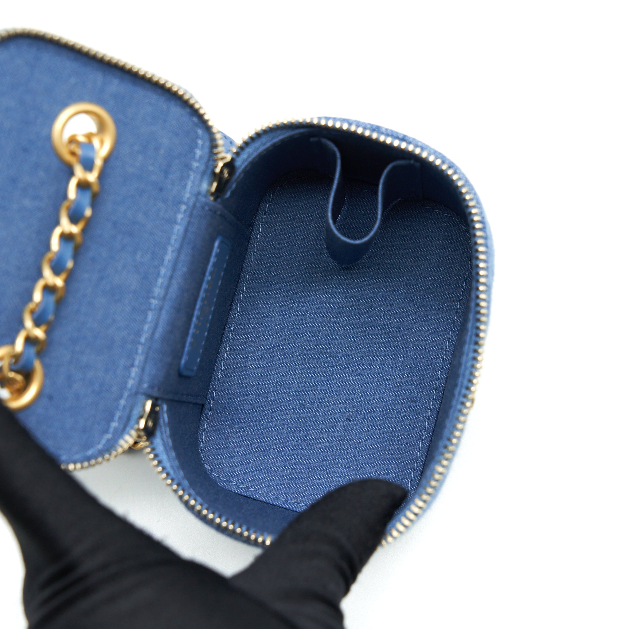 CHANEL 22C PEARL CRUSH MINI VANITY WITH CHAIN DENIM BLUE GHW