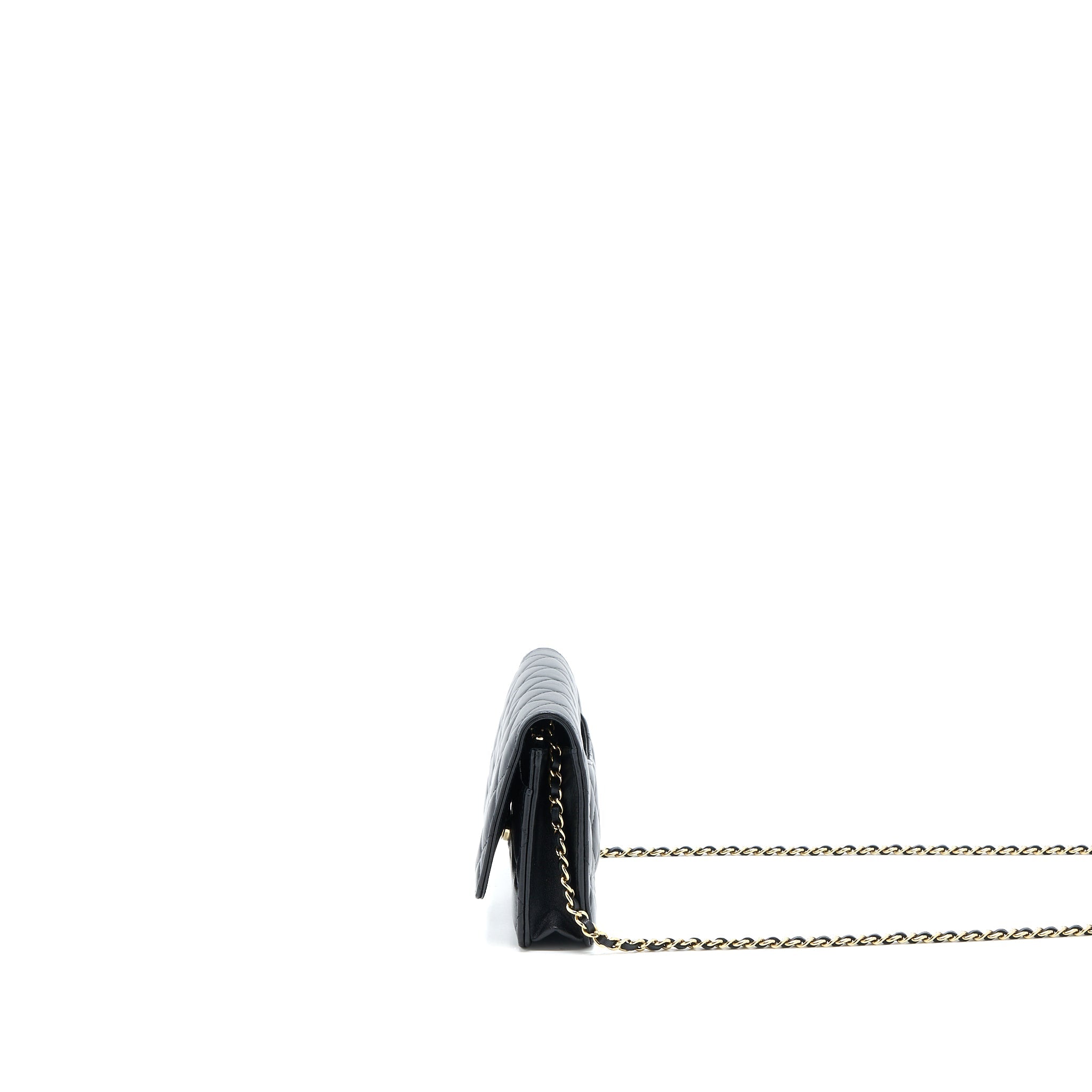 CHANEL RIBBON WALLET ON CHAIN LAMBSKIN BLACK LGHW (MICROCHIP)