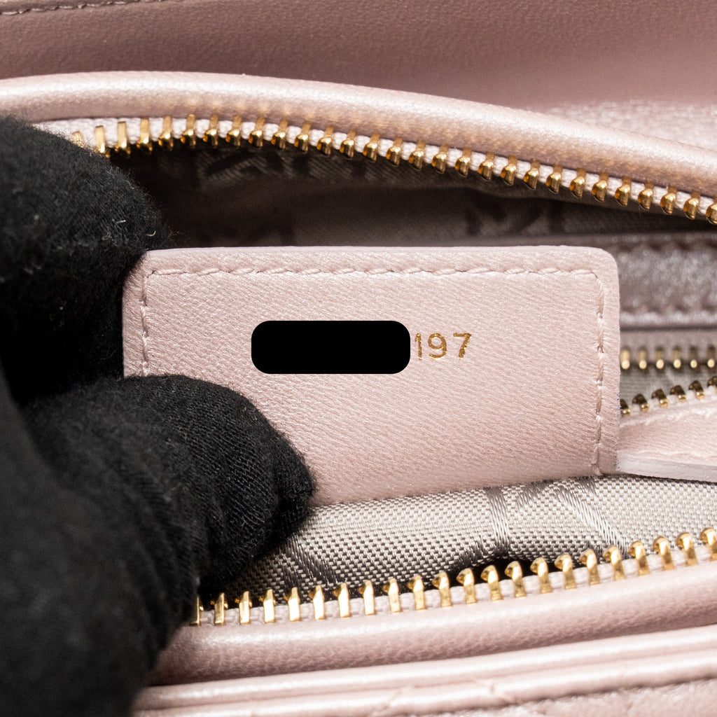 DIOR MEDIUM LADY DIOR LAMBSKIN IRIDESCENT PINK LGHW