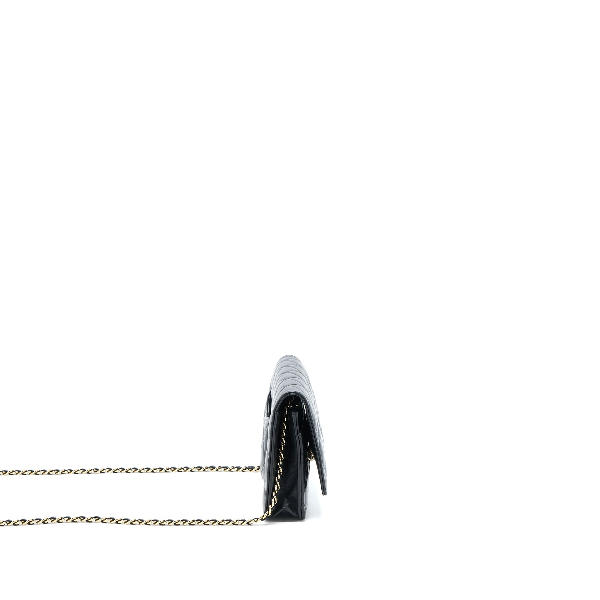 CHANEL RIBBON WALLET ON CHAIN LAMBSKIN BLACK LGHW (MICROCHIP)