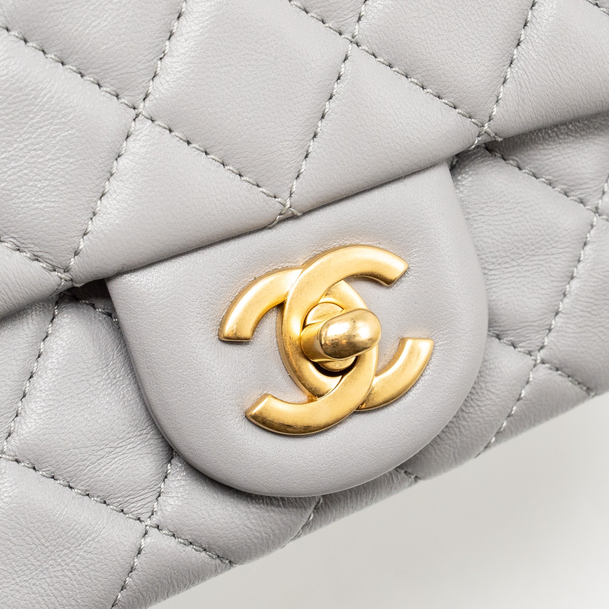 CHANEL PEARL CRUSH MINI SQUARE FLAP BAG LAMBSKIN GREY GHW (MICROCHIP)