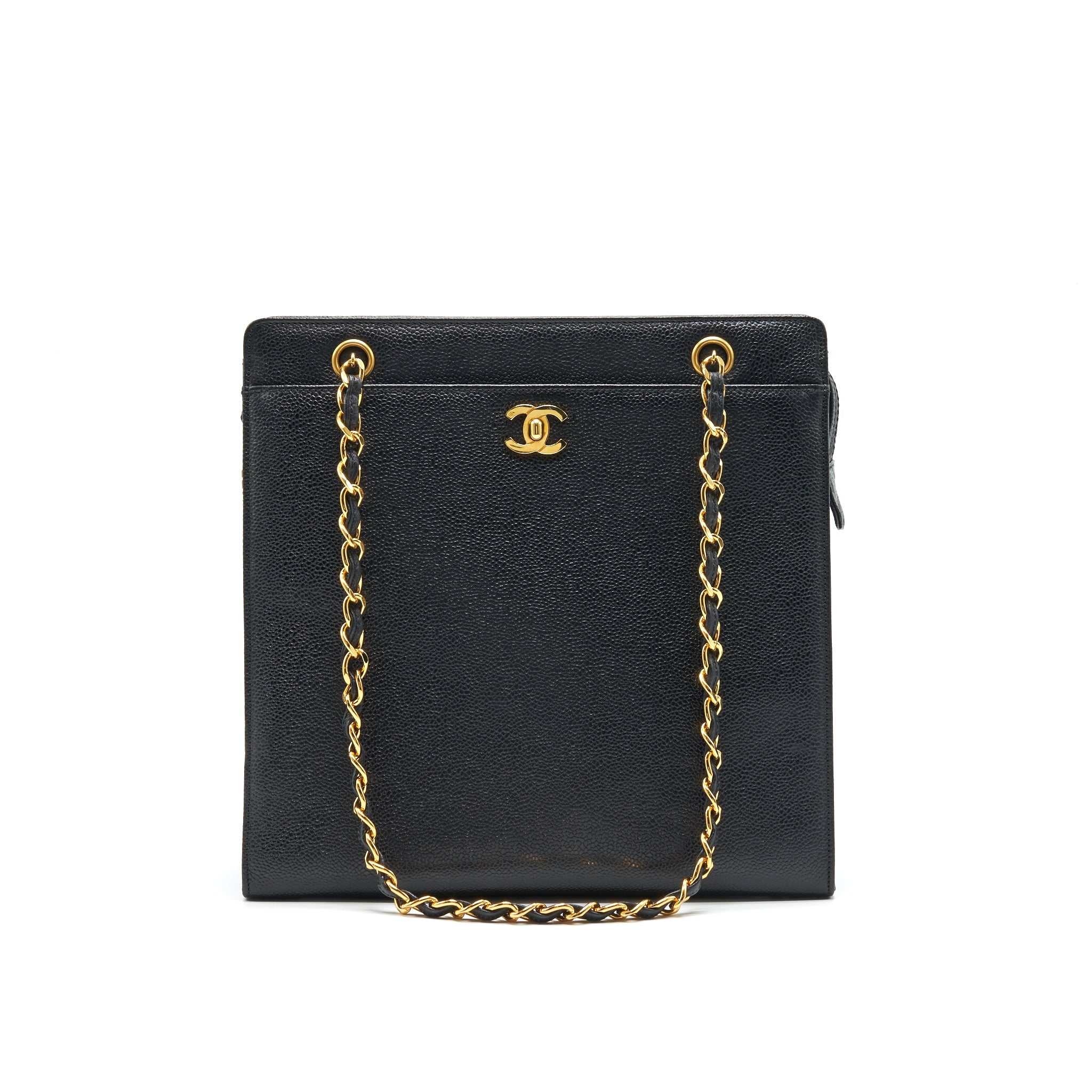 CHANEL VINTAGE 24K GOLD CAVIAR SHOPPING BAG WITH CHAIN