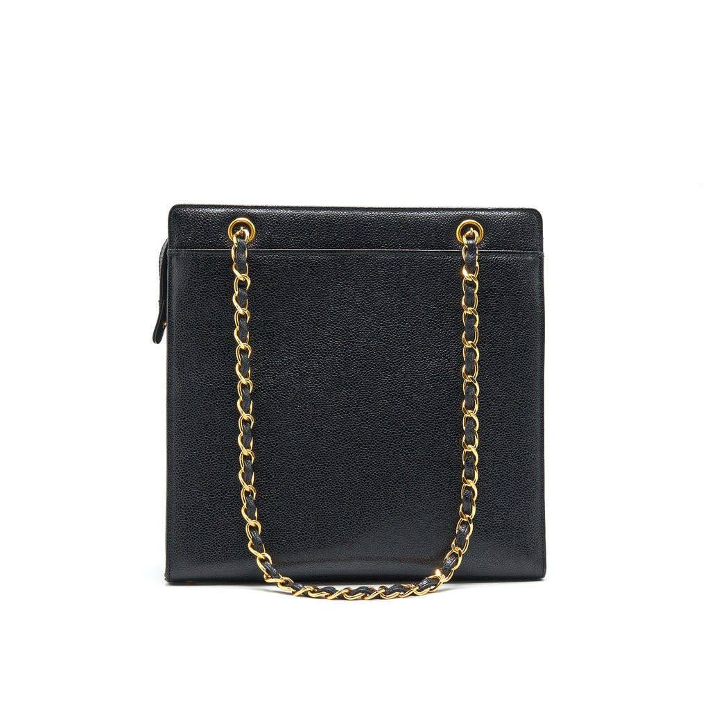 CHANEL VINTAGE 24K GOLD CAVIAR SHOPPING BAG WITH CHAIN