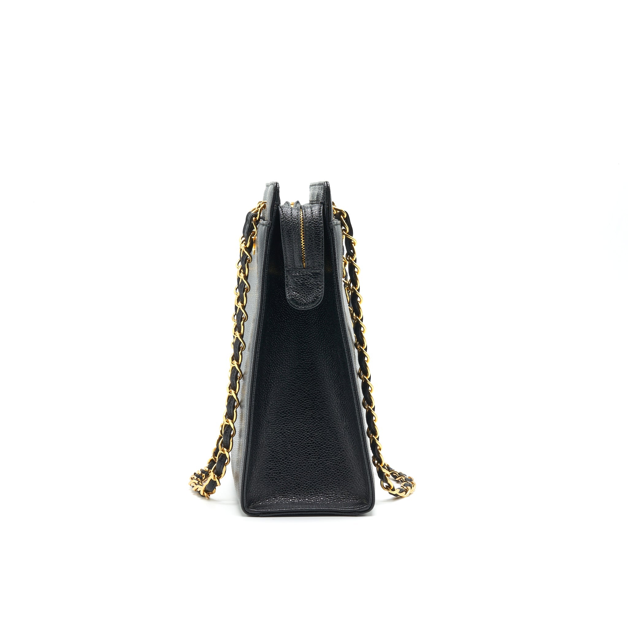 CHANEL VINTAGE 24K GOLD CAVIAR SHOPPING BAG WITH CHAIN