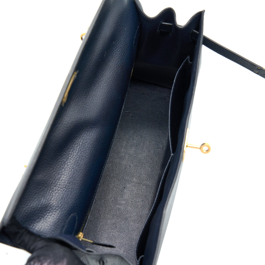 HERMES KELLY 35 SELLIER VACHE LIEGEE BLEU INDIGO GHW