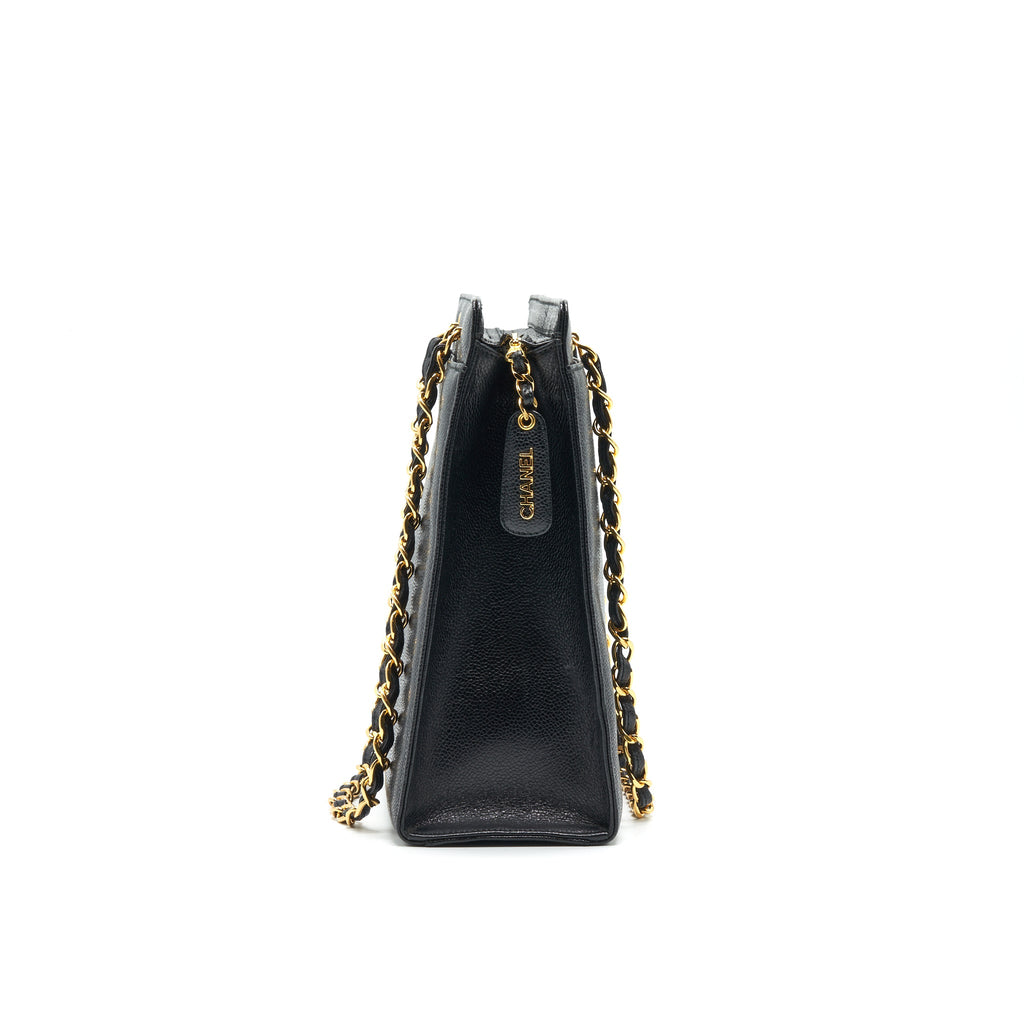 CHANEL VINTAGE 24K GOLD CAVIAR SHOPPING BAG WITH CHAIN