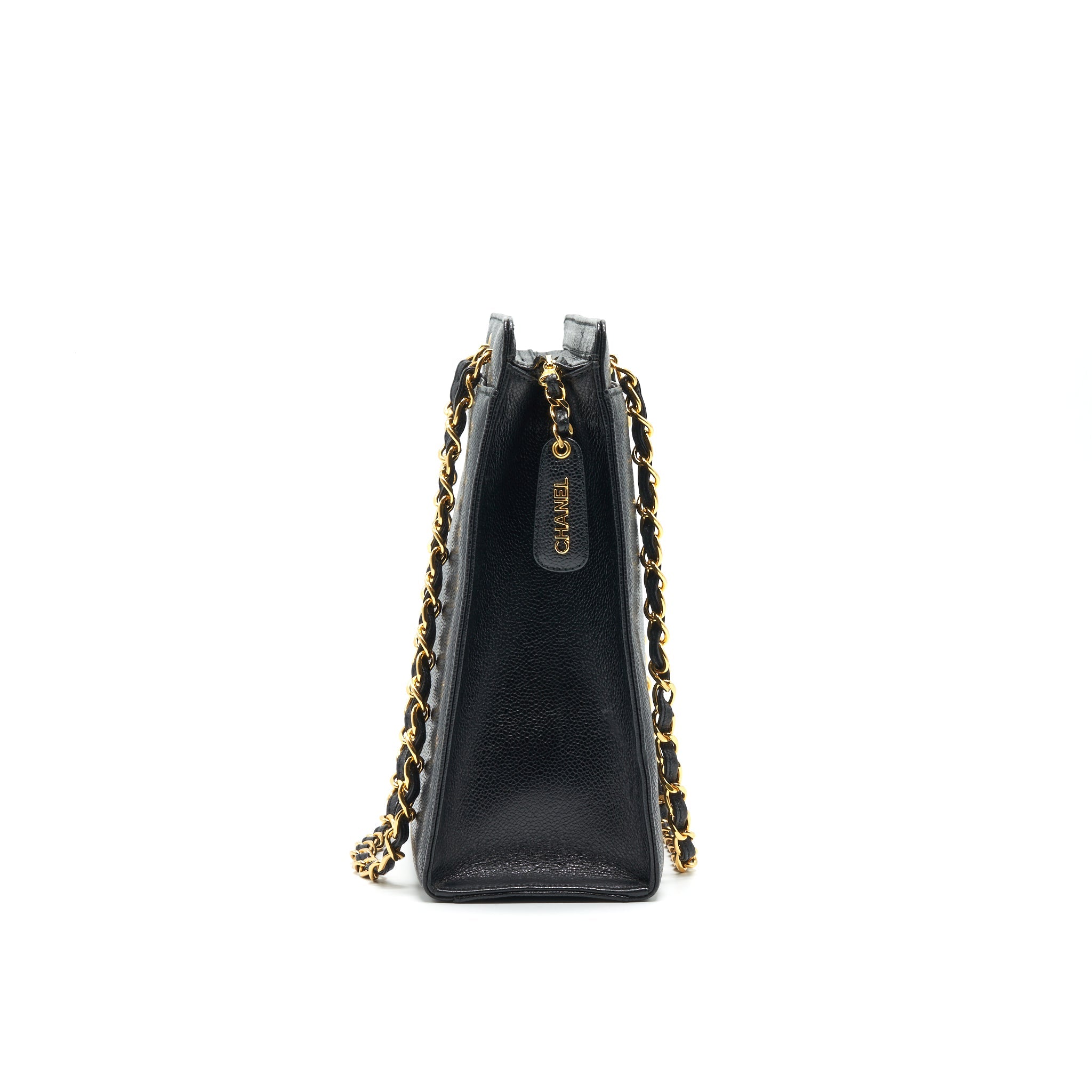 CHANEL VINTAGE 24K GOLD CAVIAR SHOPPING BAG WITH CHAIN