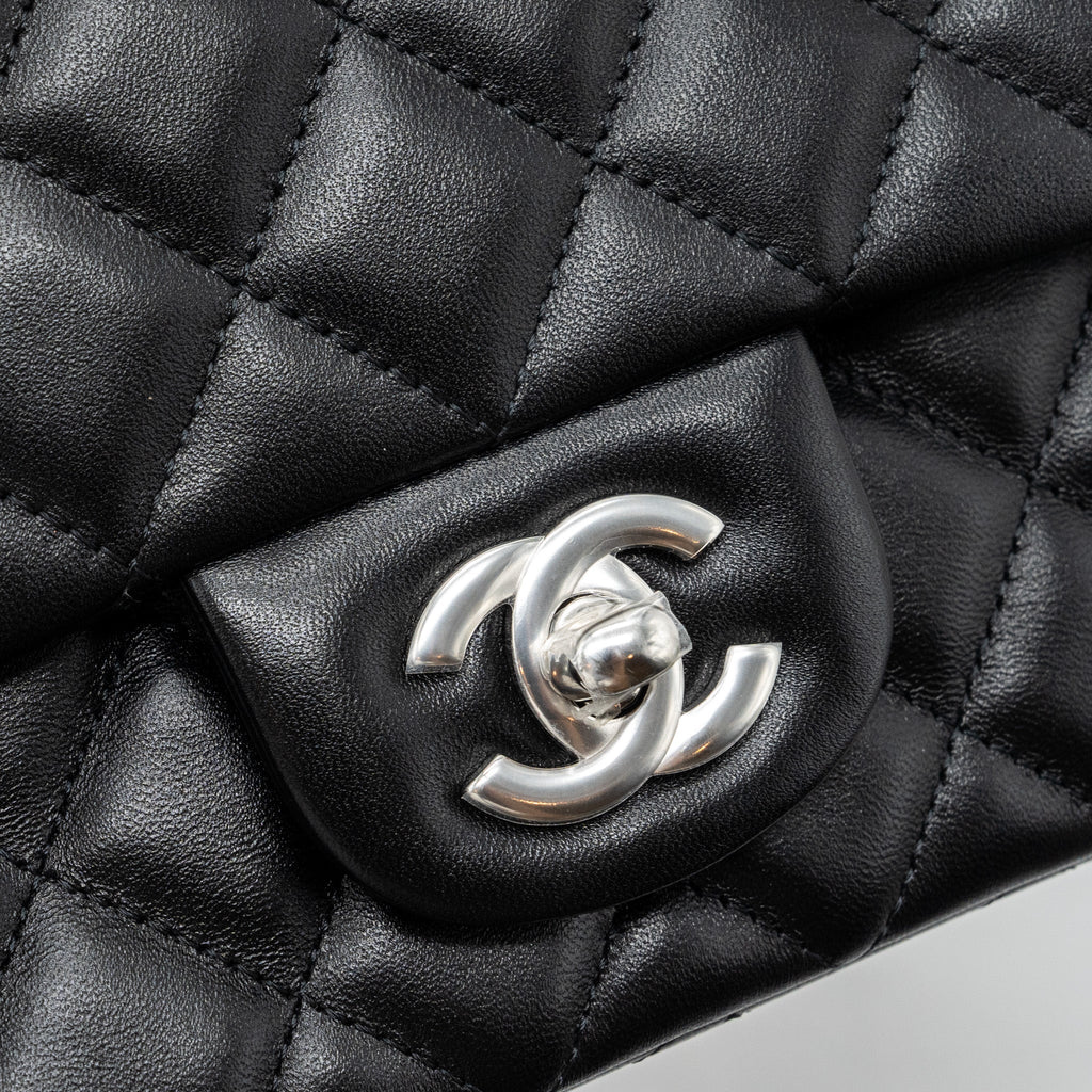 CHANEL CLASSIC MINI RECTANGULAR FLAP BAG LAMBSKIN BLACK SHW (MICROCHIP)
