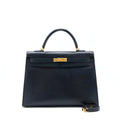 HERMES KELLY 35 SELLIER VACHE LIEGEE BLEU INDIGO GHW